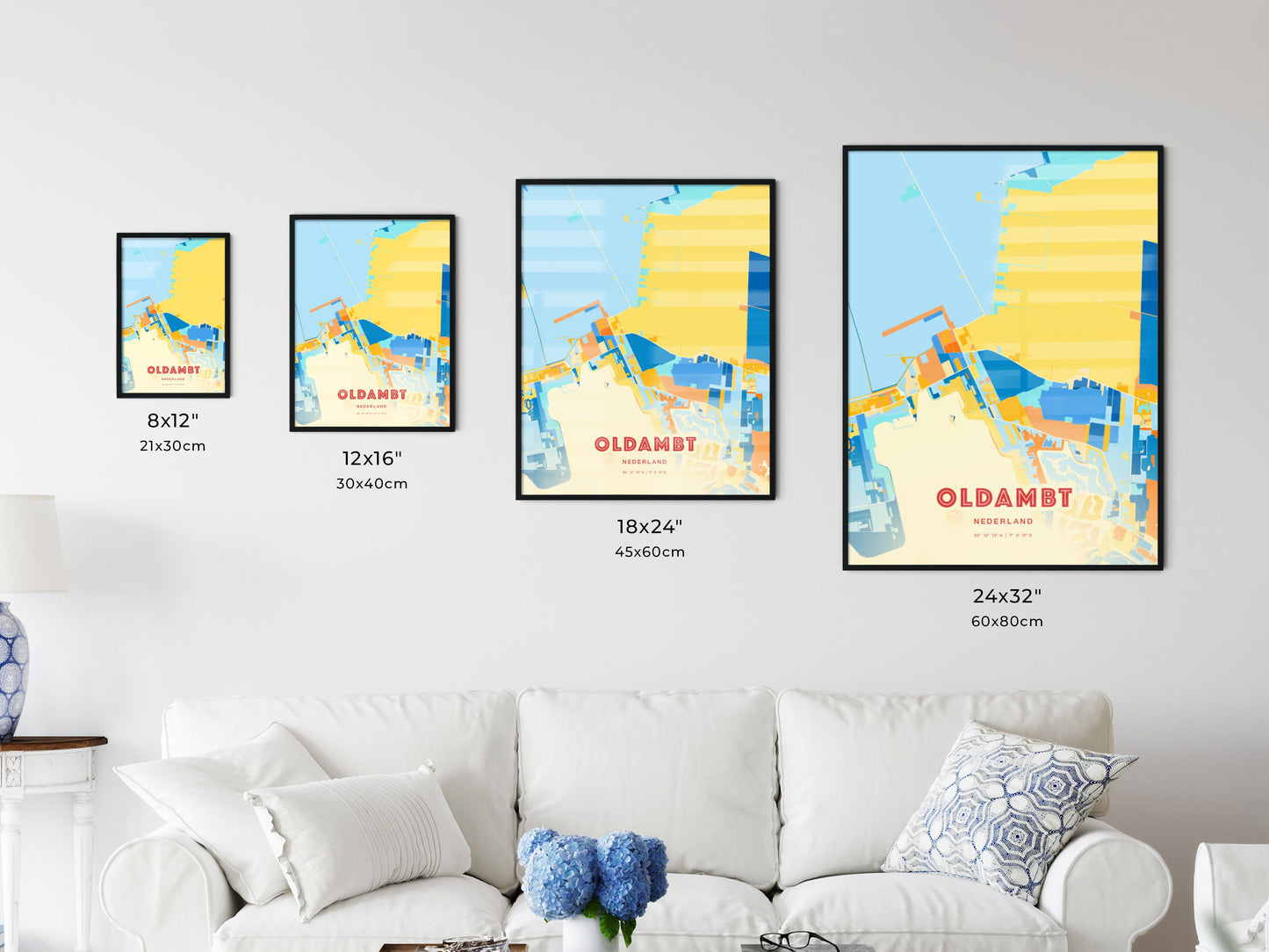 Colorful OLDAMBT NETHERLANDS Fine Art Map Blue Orange