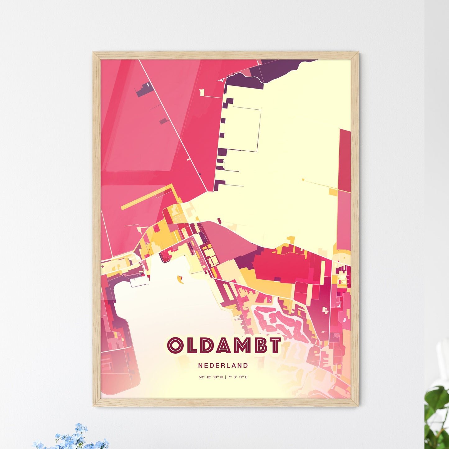 Colorful OLDAMBT NETHERLANDS Fine Art Map Hot Red