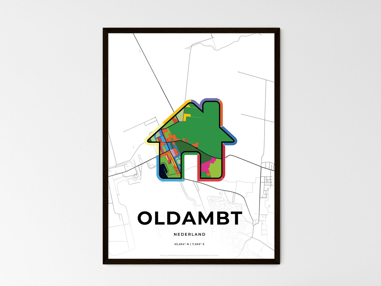 Oldambt Netherlands wedding art map with home icon