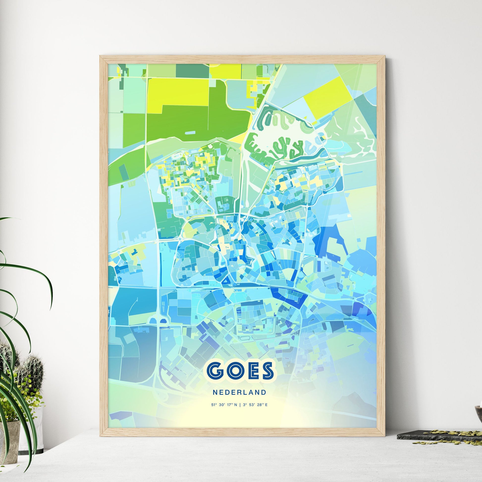 Colorful GOES NETHERLANDS Fine Art Map Cool Blue
