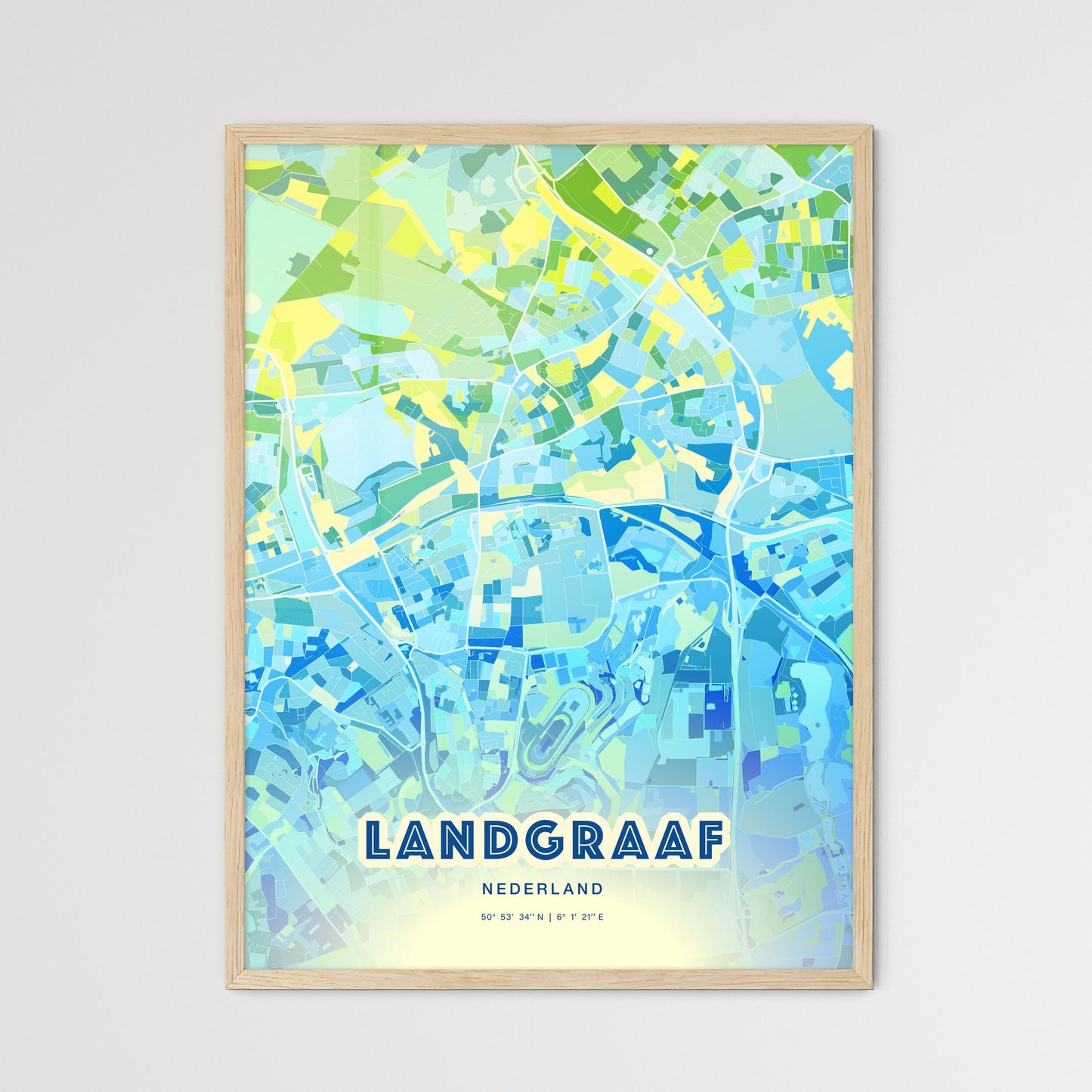 Colorful LANDGRAAF NETHERLANDS Fine Art Map Cool Blue