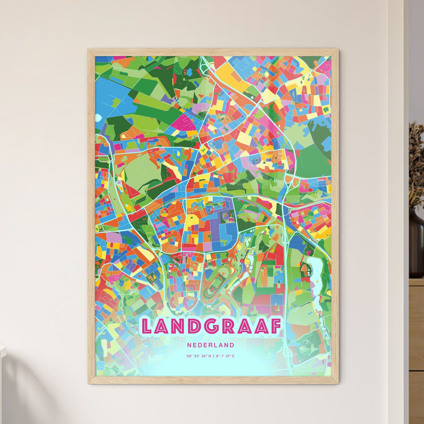 Colorful LANDGRAAF NETHERLANDS Fine Art Map Crazy Colors