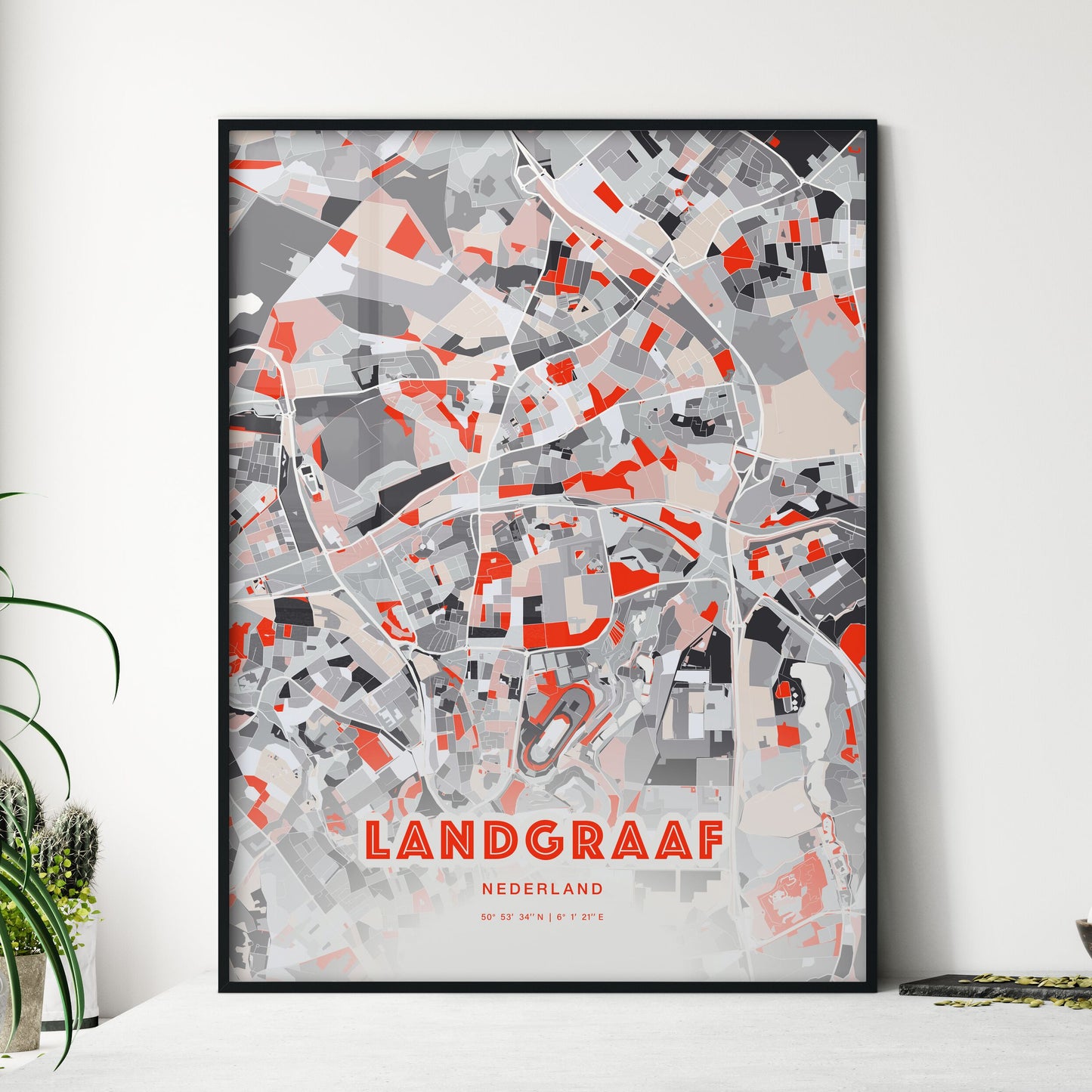 Colorful LANDGRAAF NETHERLANDS Fine Art Map Modern