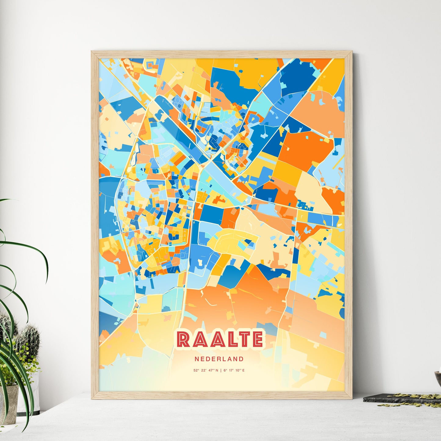 Colorful RAALTE NETHERLANDS Fine Art Map Blue Orange