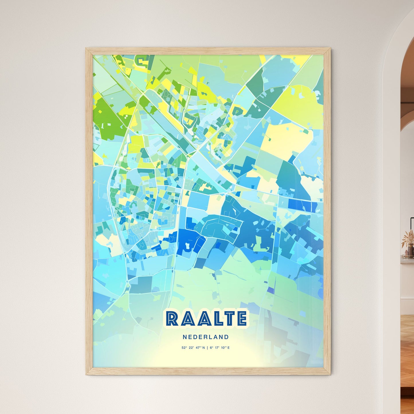 Colorful RAALTE NETHERLANDS Fine Art Map Cool Blue