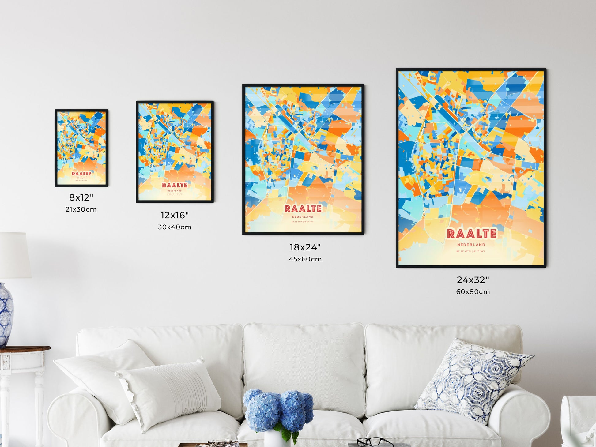 Colorful RAALTE NETHERLANDS Fine Art Map Blue Orange