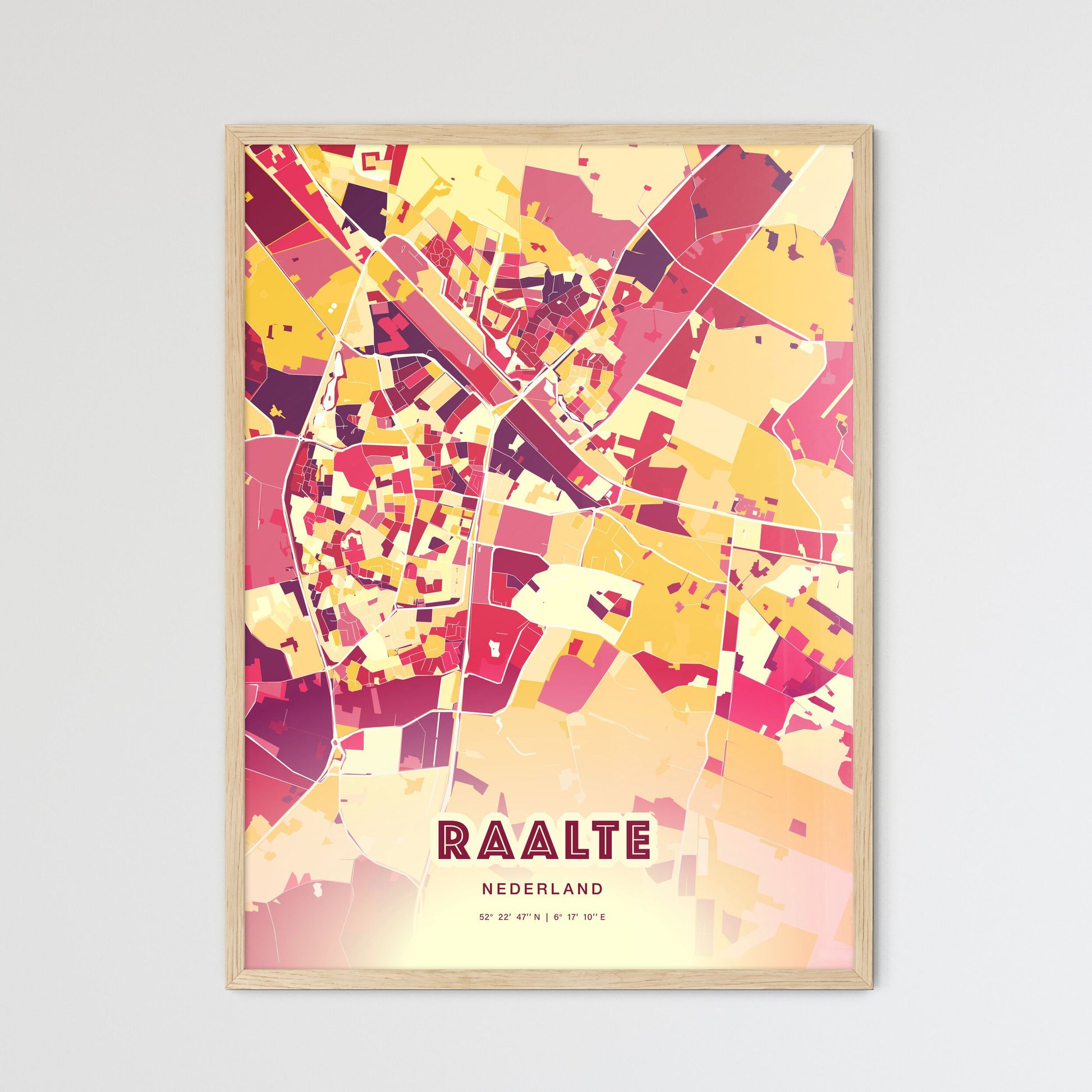 Colorful RAALTE NETHERLANDS Fine Art Map Hot Red