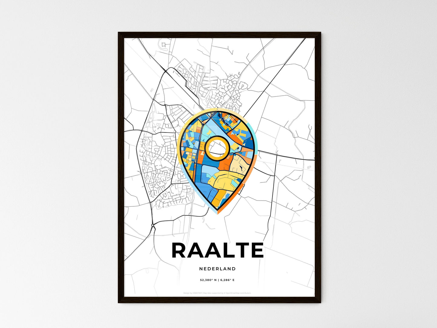 Raalte Netherlands wedding art map with pointer icon