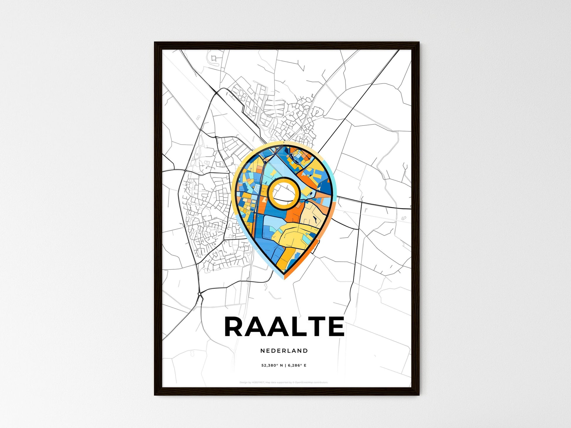 Raalte Netherlands wedding art map with pointer icon