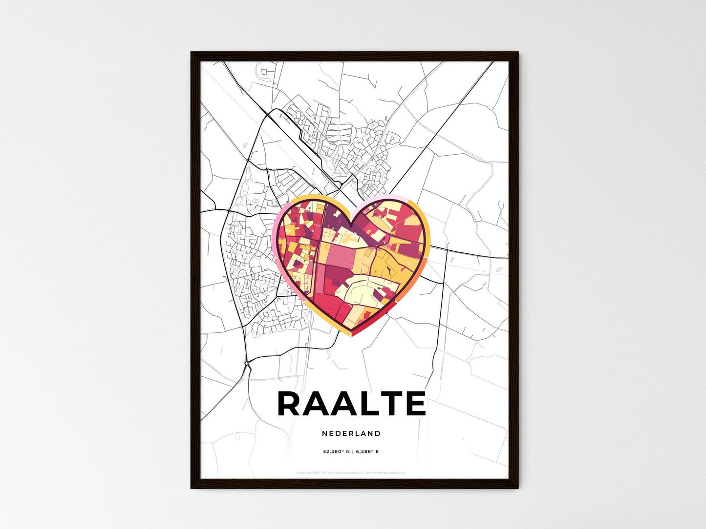 Raalte Netherlands wedding art map with heart icon