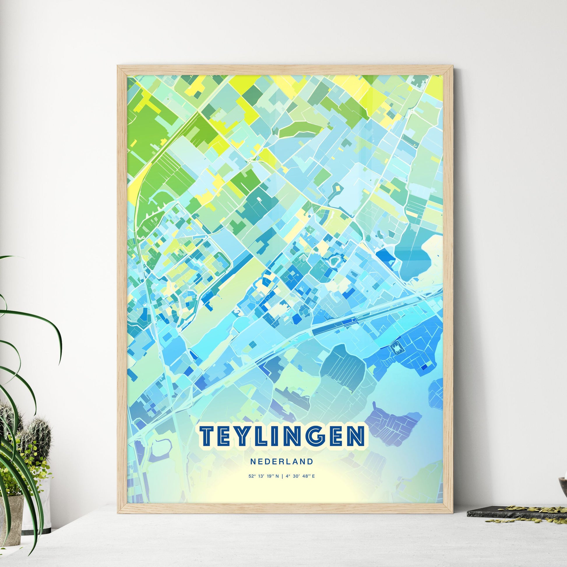 Colorful TEYLINGEN NETHERLANDS Fine Art Map Cool Blue