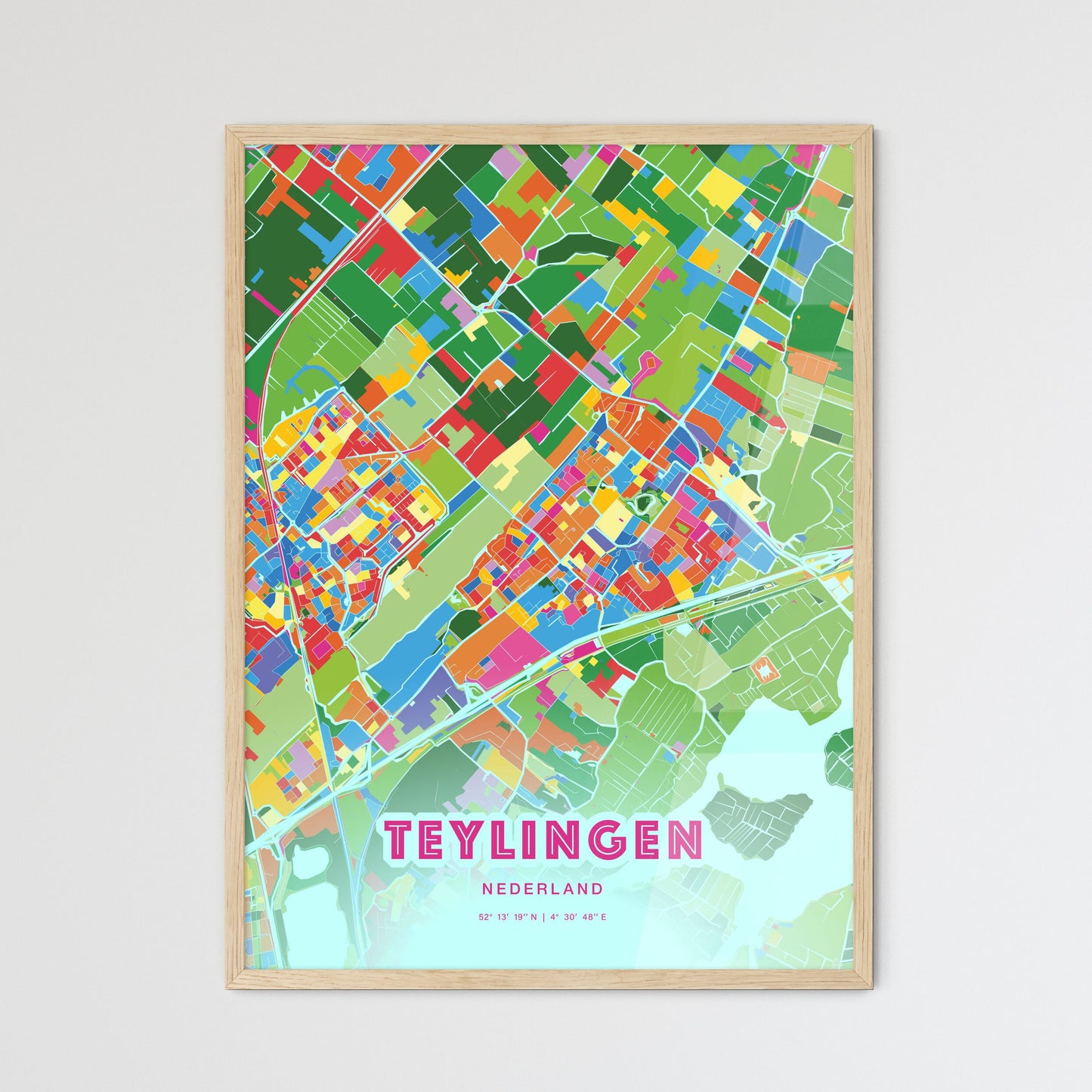 Colorful TEYLINGEN NETHERLANDS Fine Art Map Crazy Colors