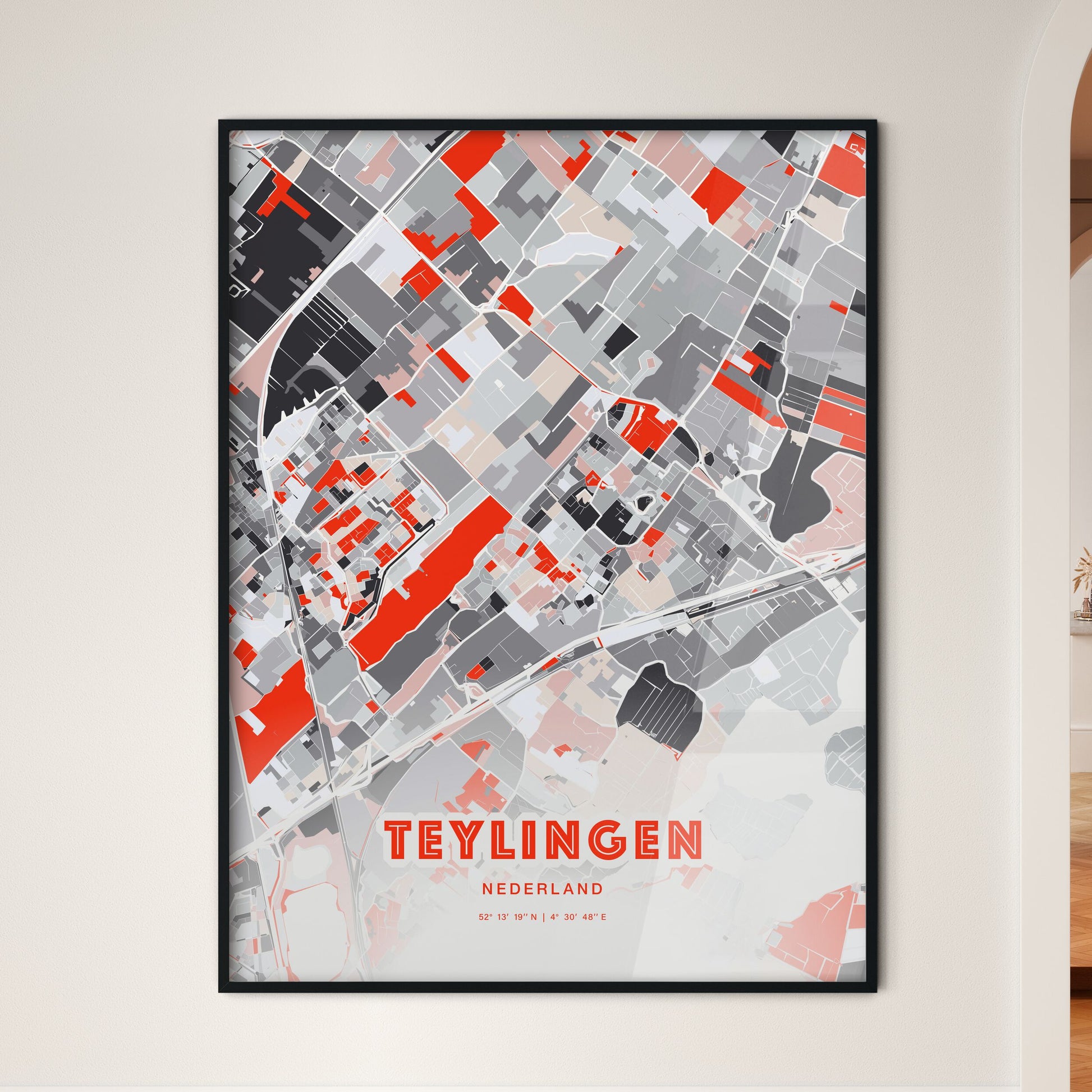 Colorful TEYLINGEN NETHERLANDS Fine Art Map Modern