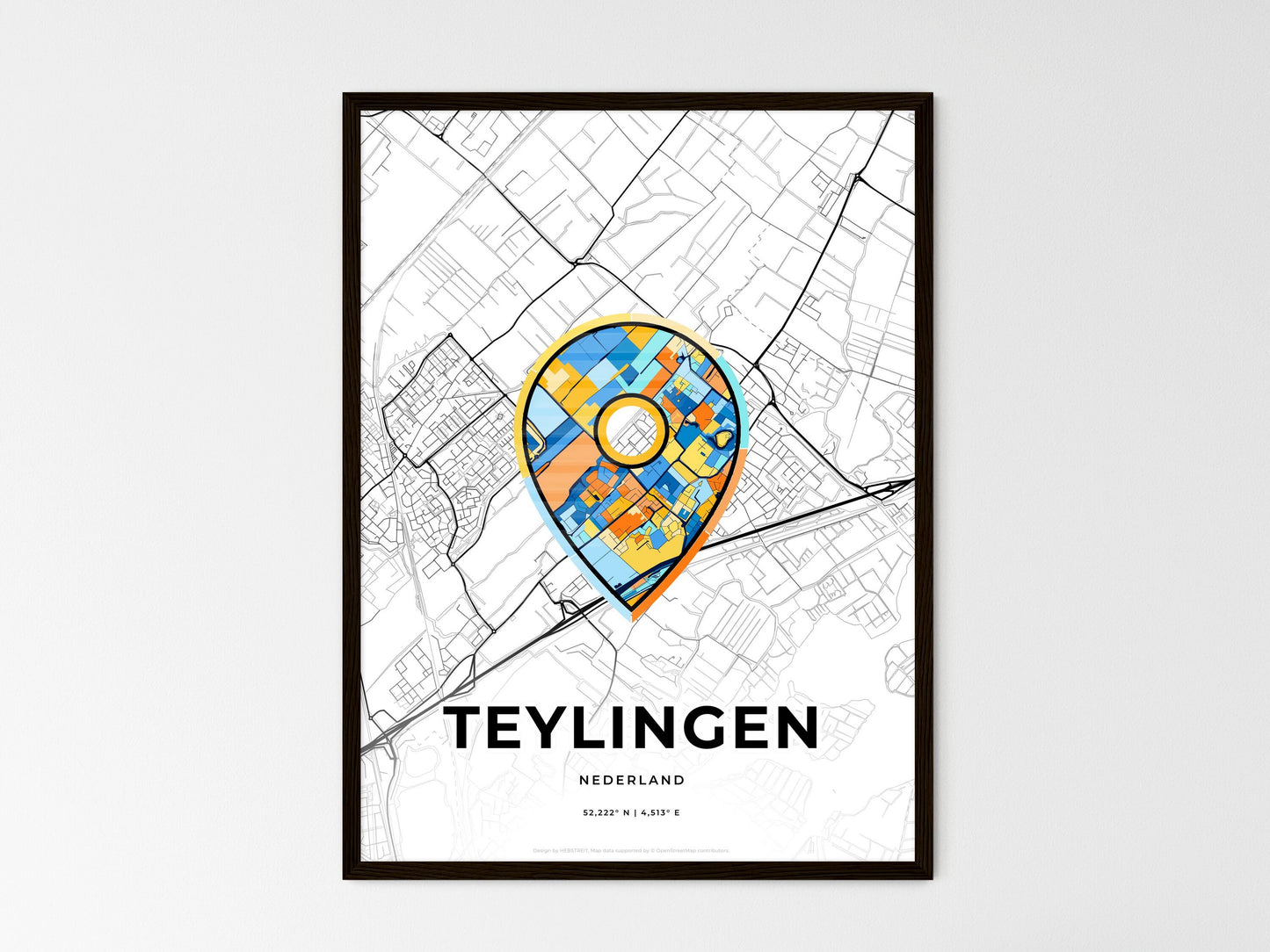 Teylingen Netherlands wedding art map with pointer icon
