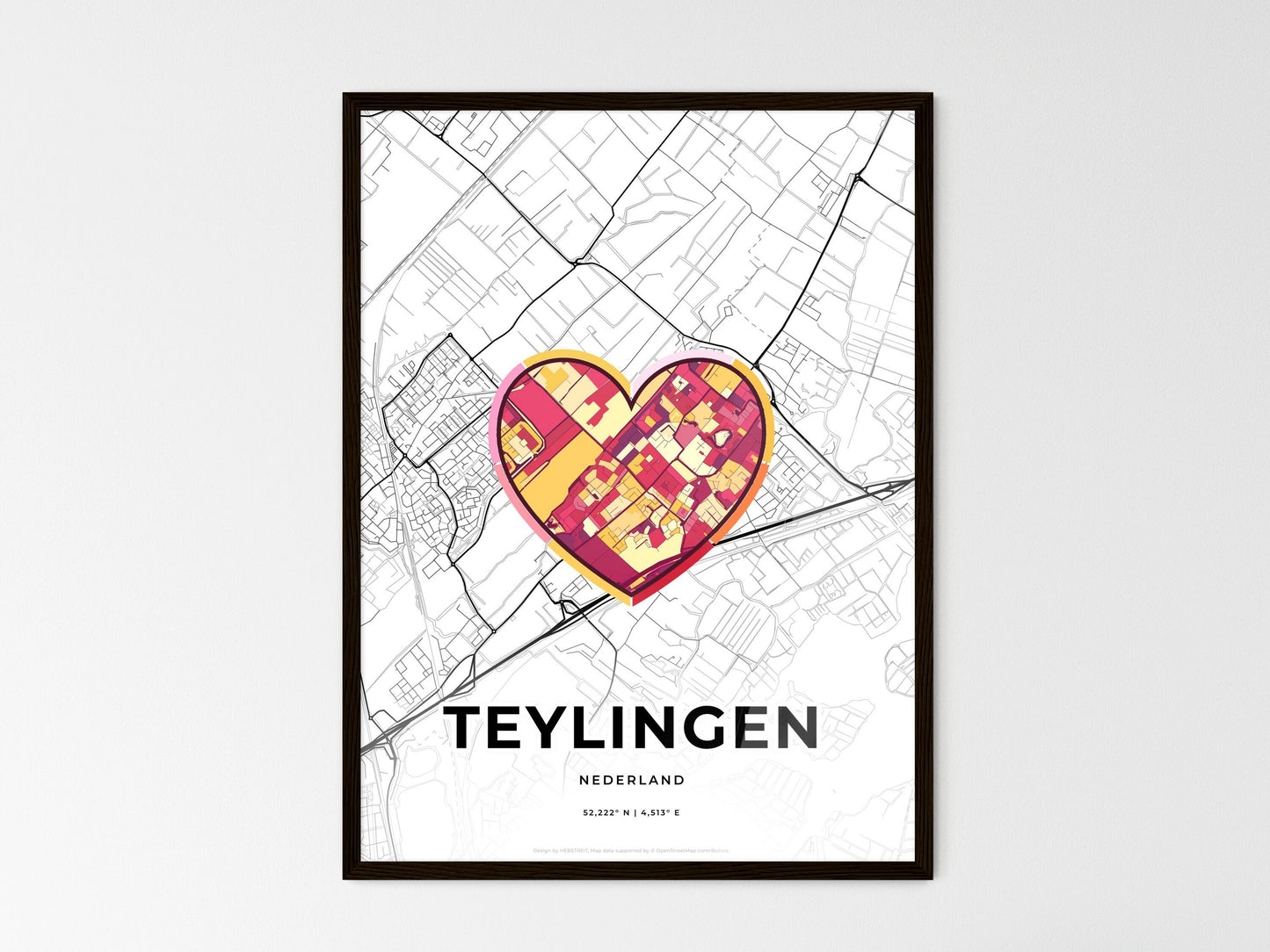 Teylingen Netherlands wedding art map with heart icon