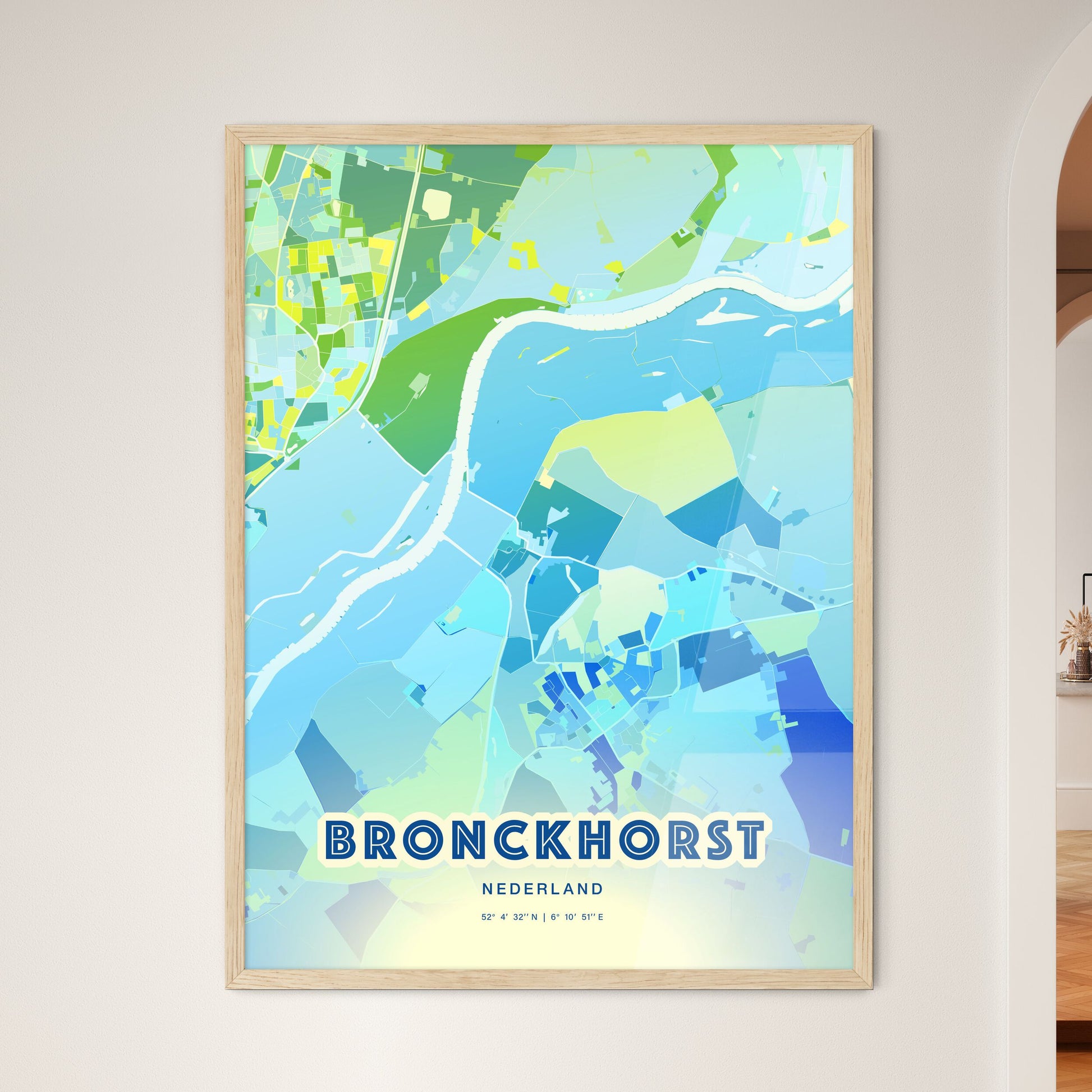 Colorful BRONCKHORST NETHERLANDS Fine Art Map Cool Blue