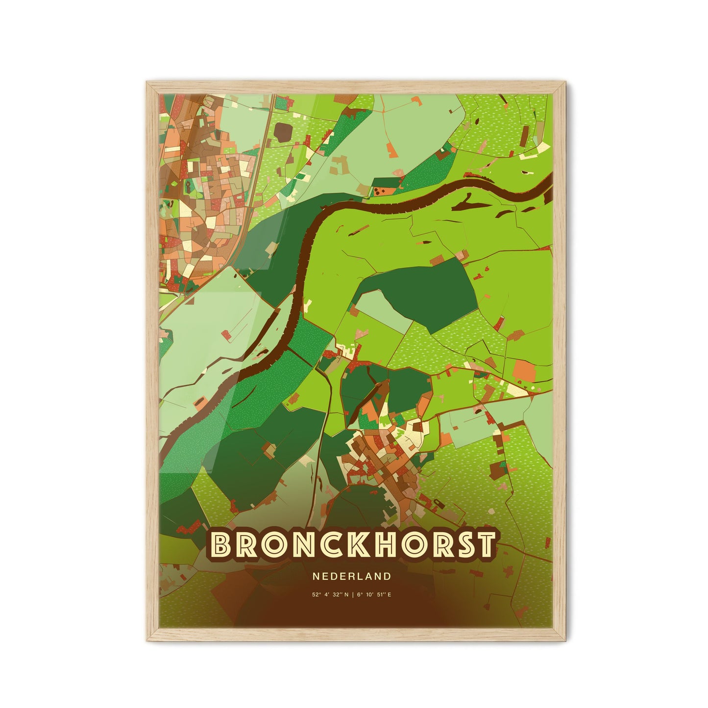 Colorful BRONCKHORST NETHERLANDS Fine Art Map Farmhouse