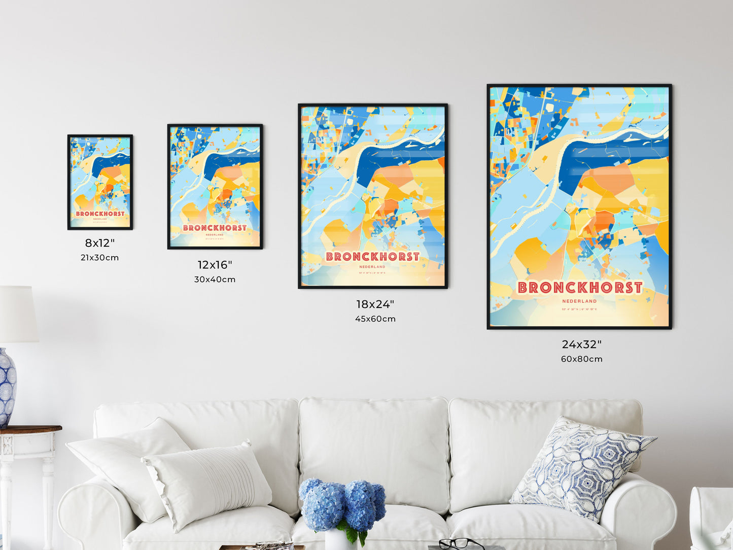 Colorful BRONCKHORST NETHERLANDS Fine Art Map Blue Orange