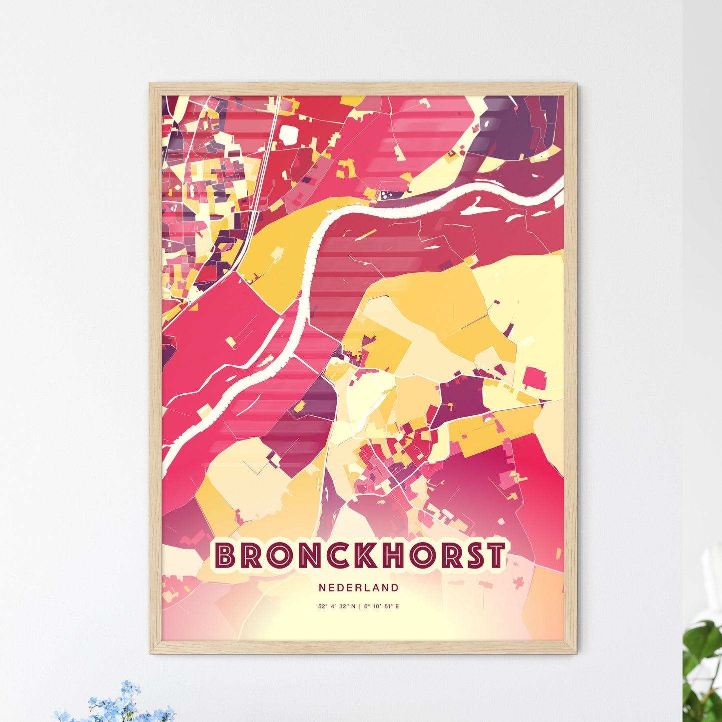 Colorful BRONCKHORST NETHERLANDS Fine Art Map Hot Red