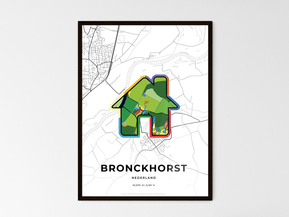 Bronckhorst Netherlands wedding art map with home icon
