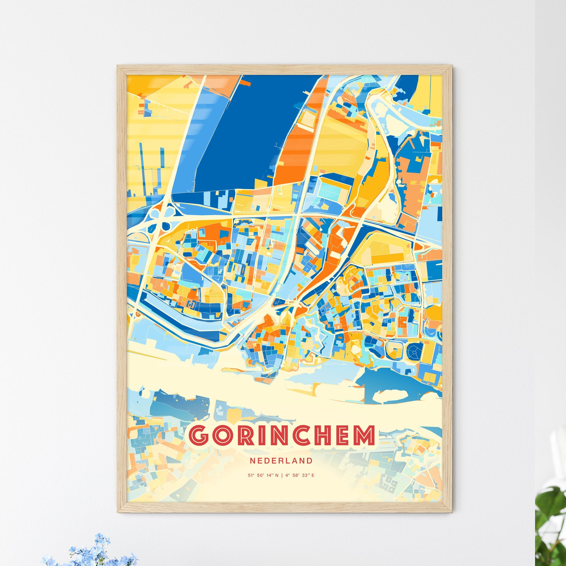 Colorful GORINCHEM NETHERLANDS Fine Art Map Blue Orange