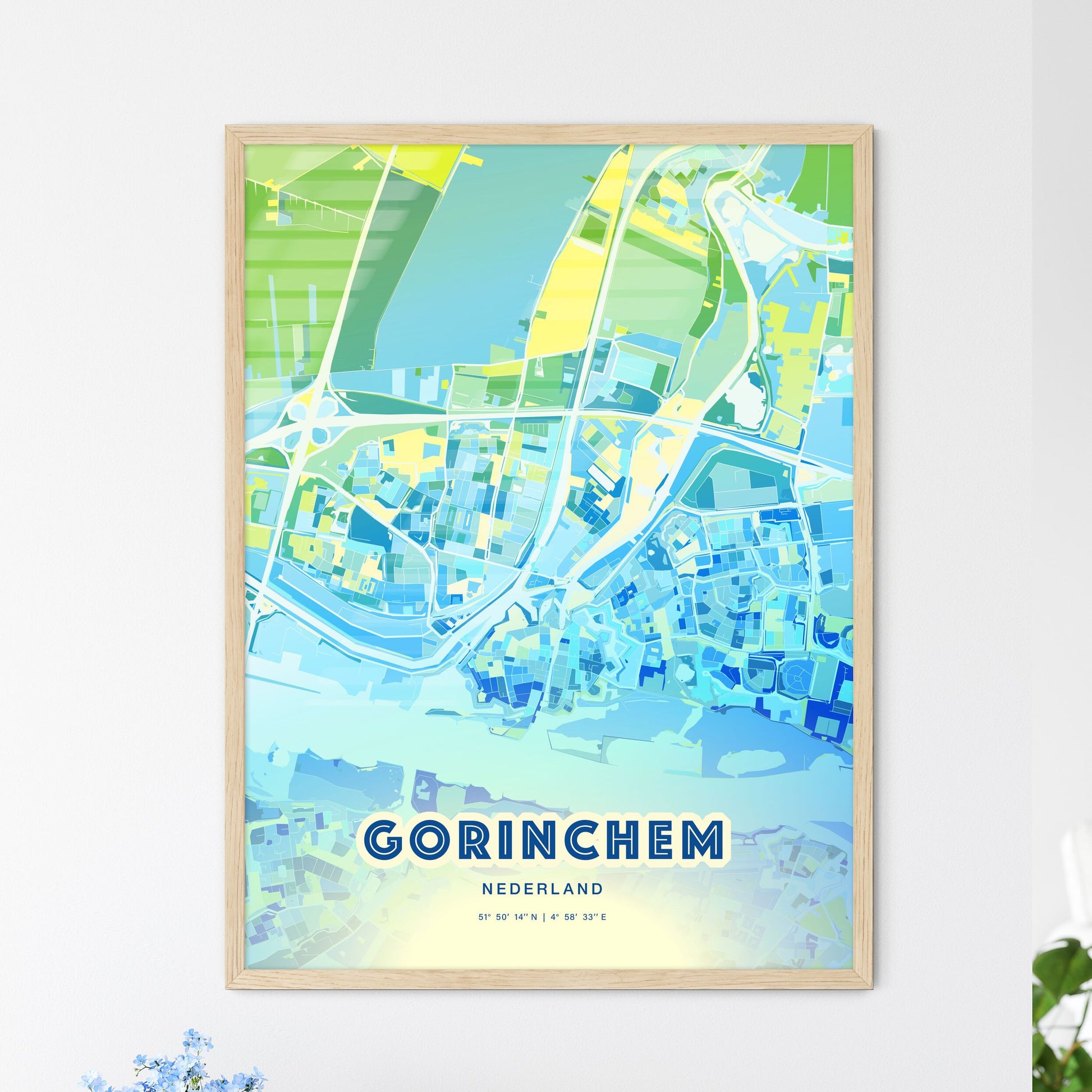 Colorful GORINCHEM NETHERLANDS Fine Art Map Cool Blue