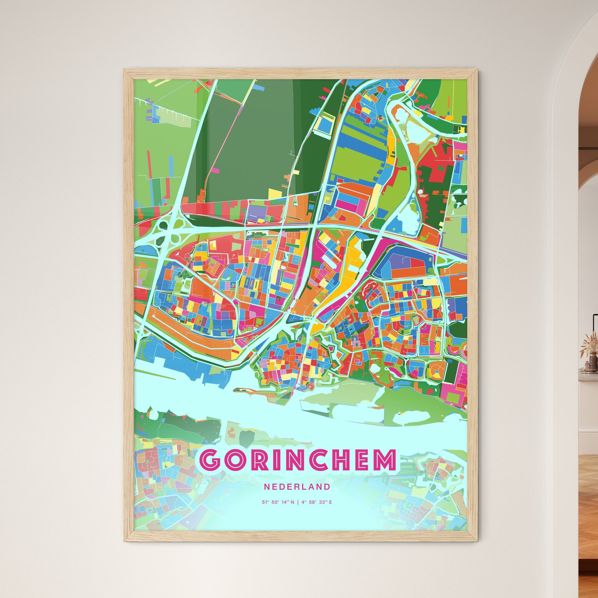 Colorful GORINCHEM NETHERLANDS Fine Art Map Crazy Colors