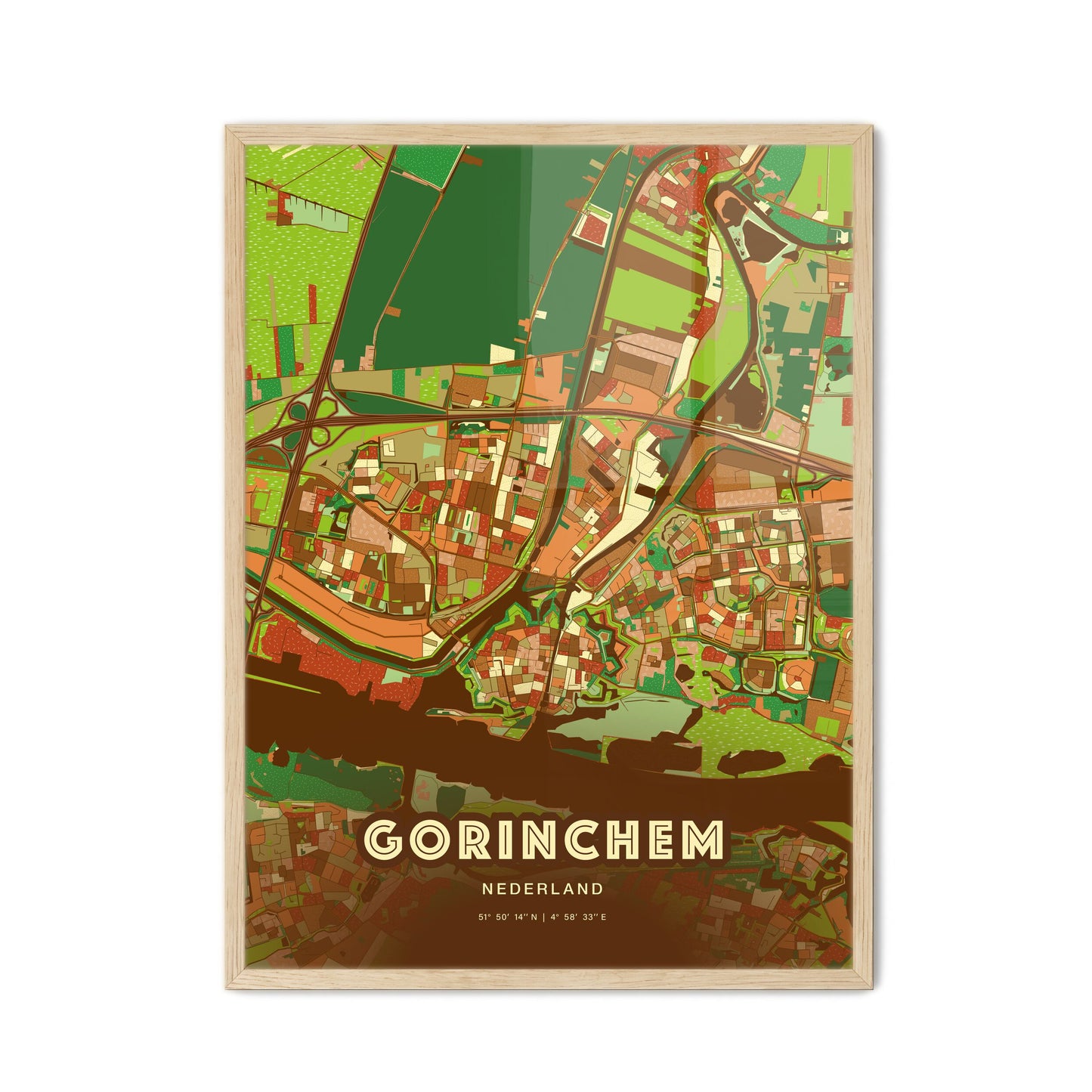 Colorful GORINCHEM NETHERLANDS Fine Art Map Farmhouse