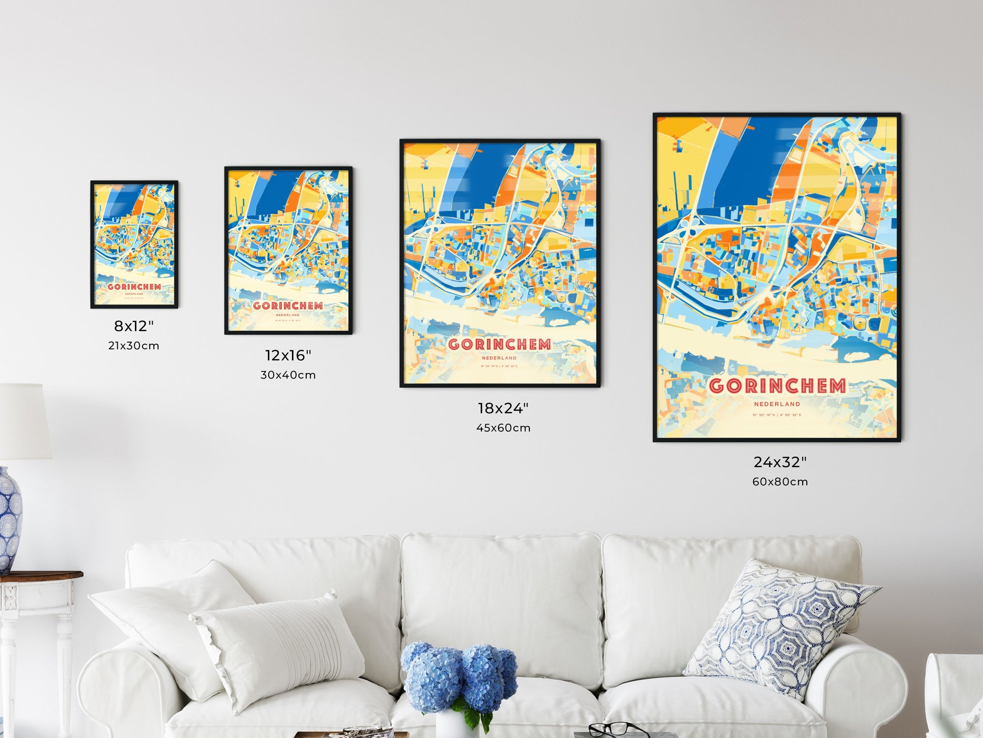 Colorful GORINCHEM NETHERLANDS Fine Art Map Blue Orange