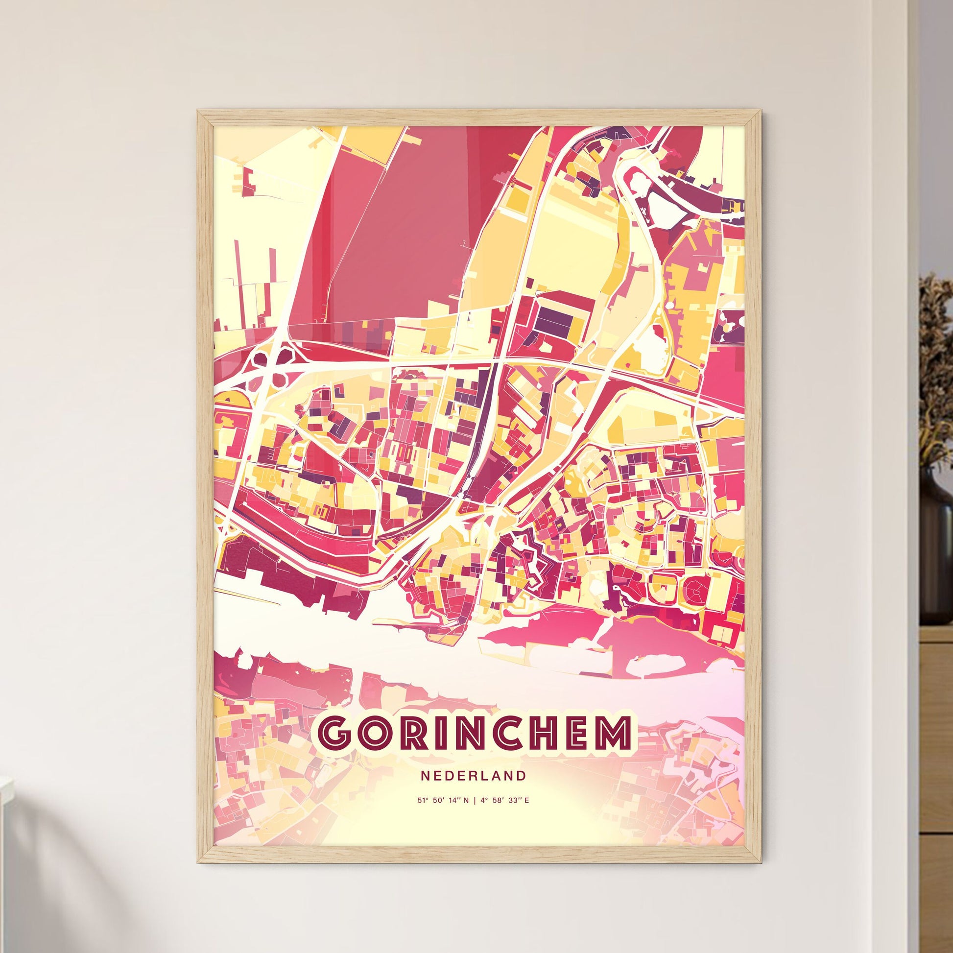 Colorful GORINCHEM NETHERLANDS Fine Art Map Hot Red