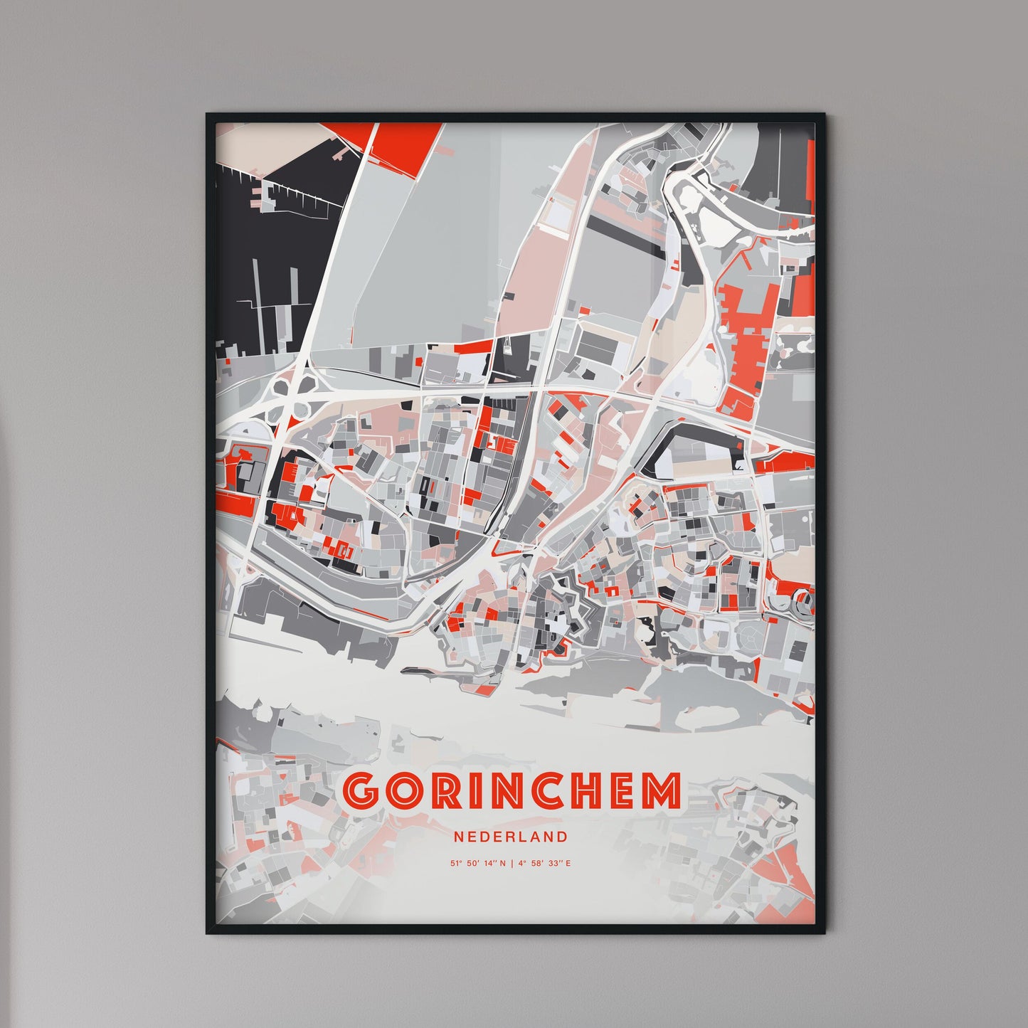 Colorful GORINCHEM NETHERLANDS Fine Art Map Modern