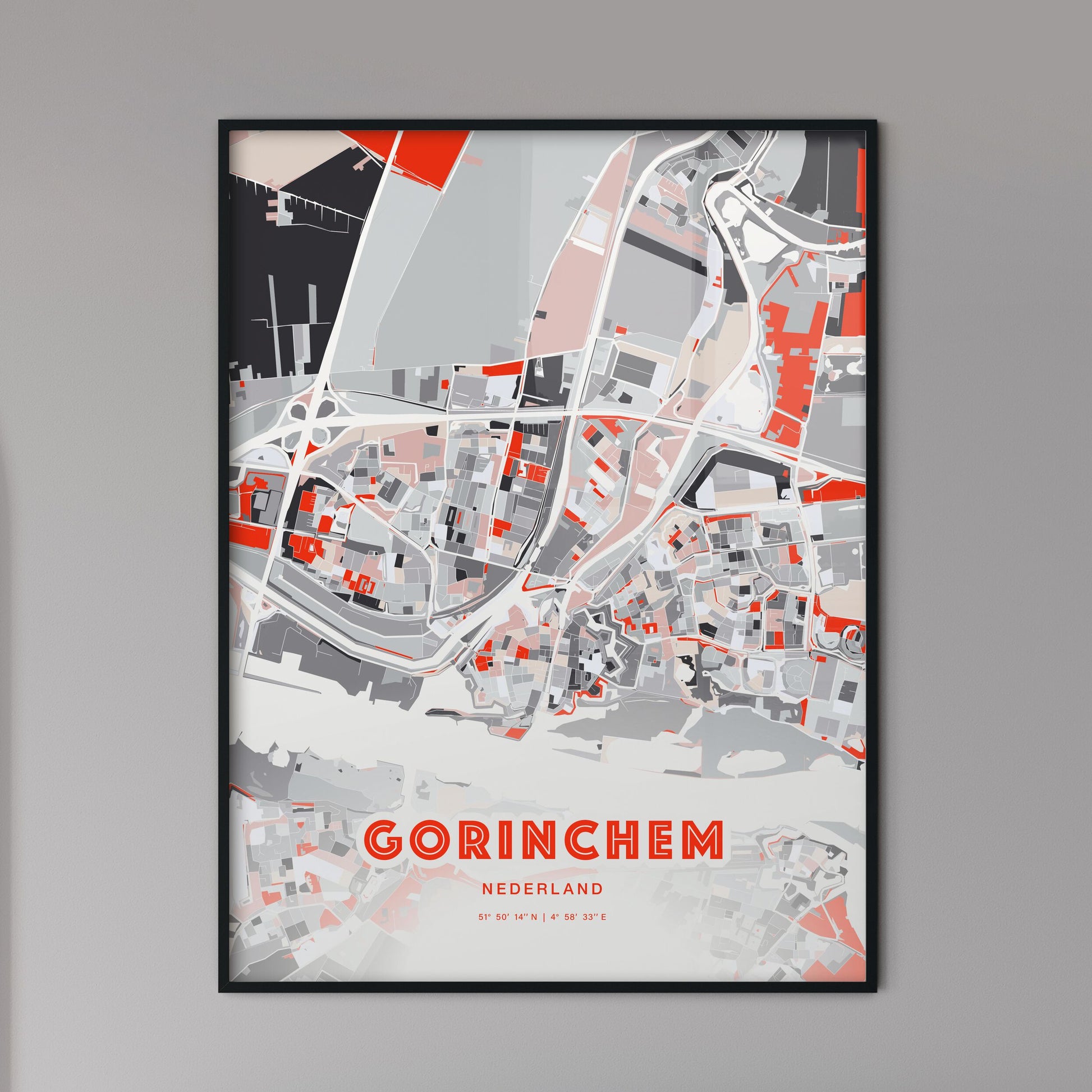 Colorful GORINCHEM NETHERLANDS Fine Art Map Modern