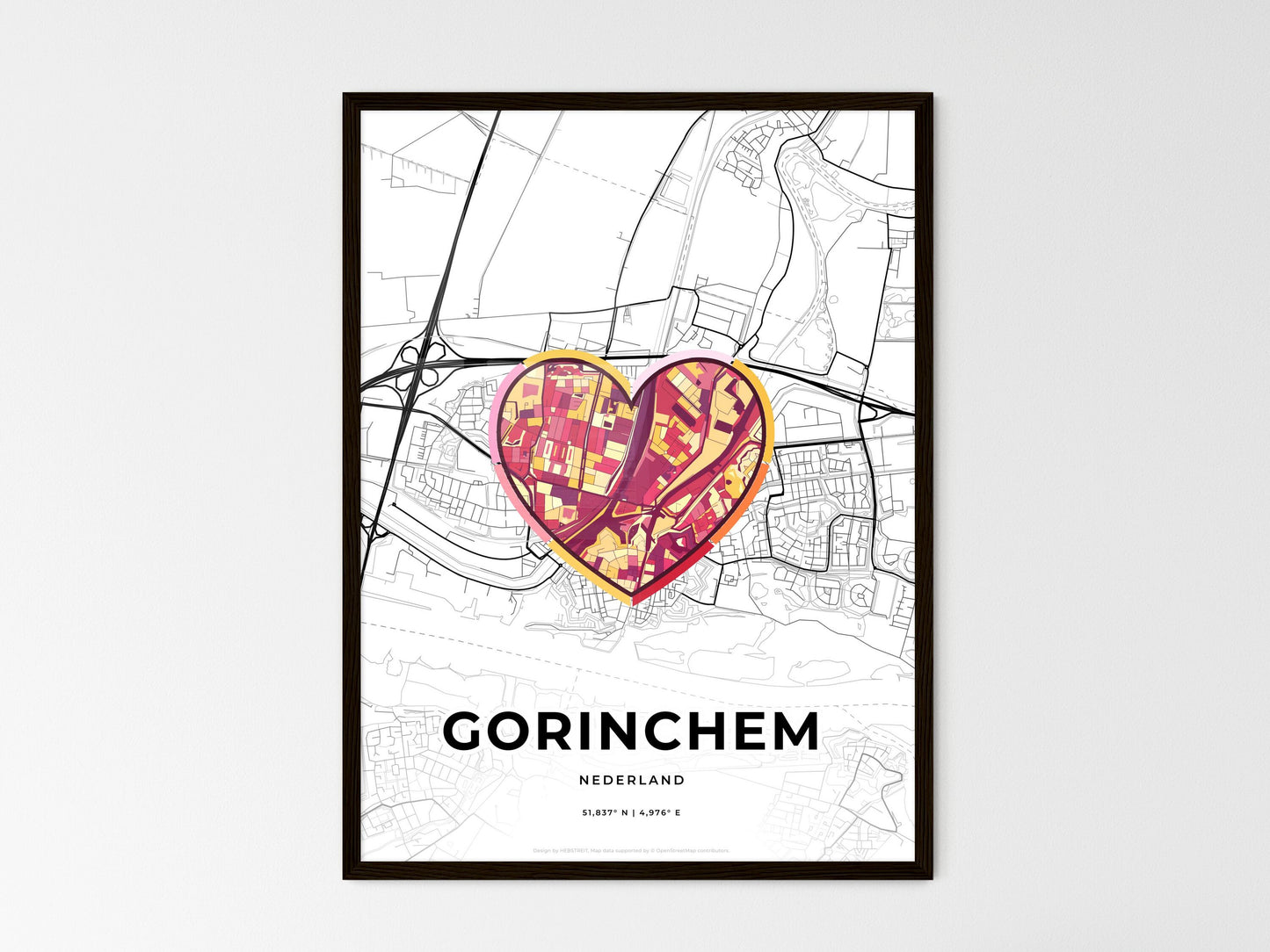 Gorinchem Netherlands wedding art map with heart icon