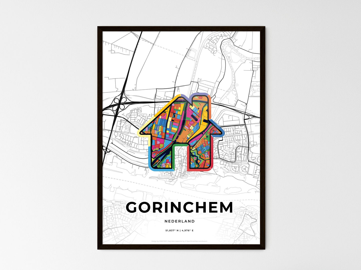 Gorinchem Netherlands wedding art map with home icon