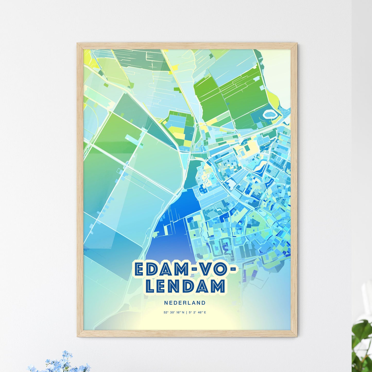 Colorful EDAM-VOLENDAM NETHERLANDS Fine Art Map Cool Blue