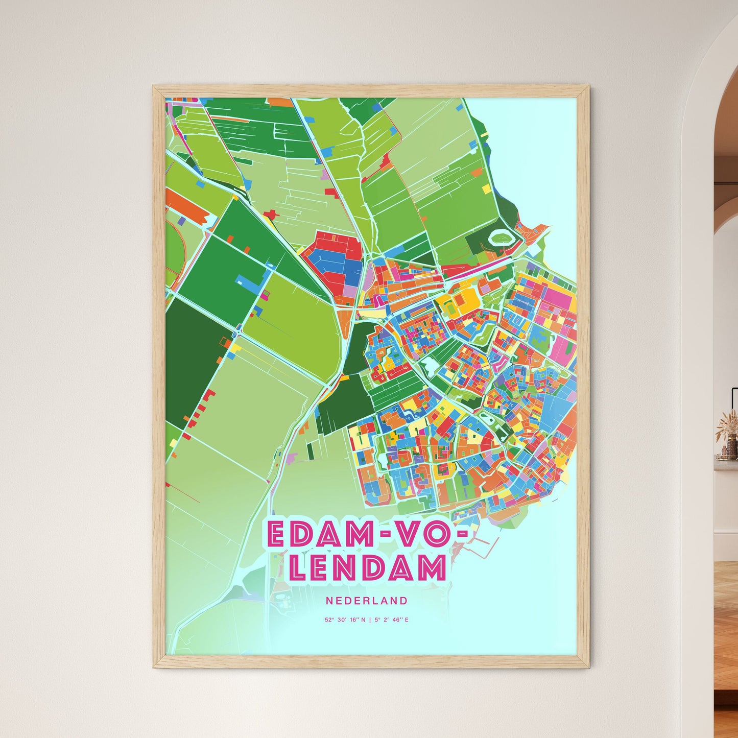 Colorful EDAM-VOLENDAM NETHERLANDS Fine Art Map Crazy Colors