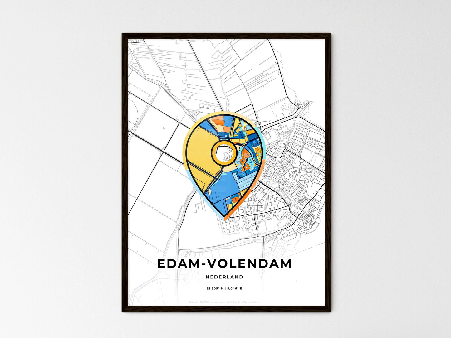 Edam-Volendam Netherlands wedding art map with pointer icon