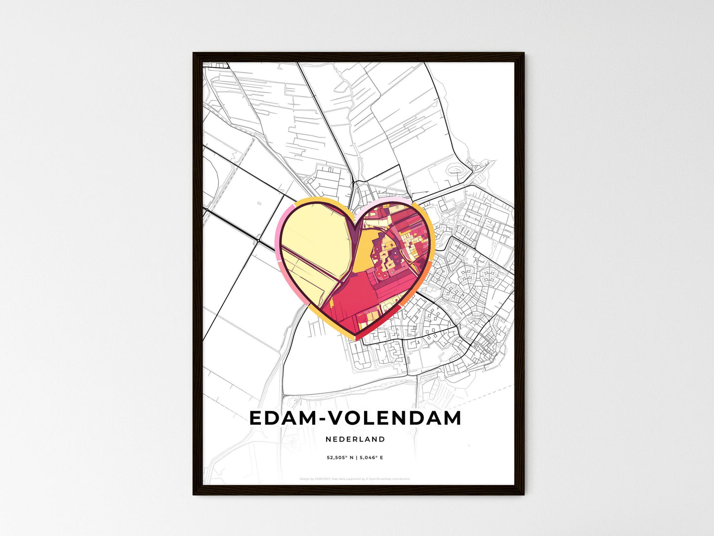 Edam-Volendam Netherlands wedding art map with heart icon