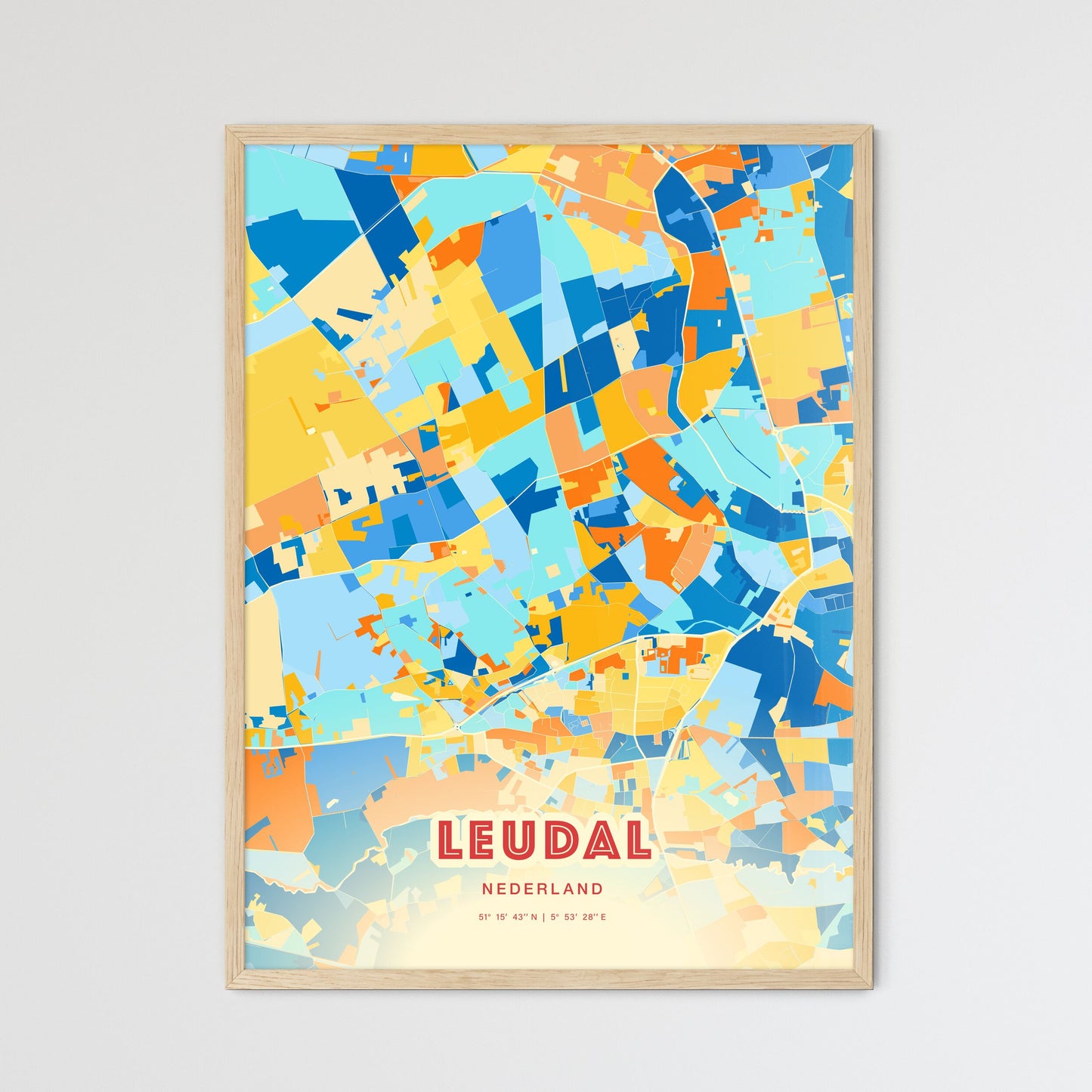 Colorful LEUDAL NETHERLANDS Fine Art Map Blue Orange