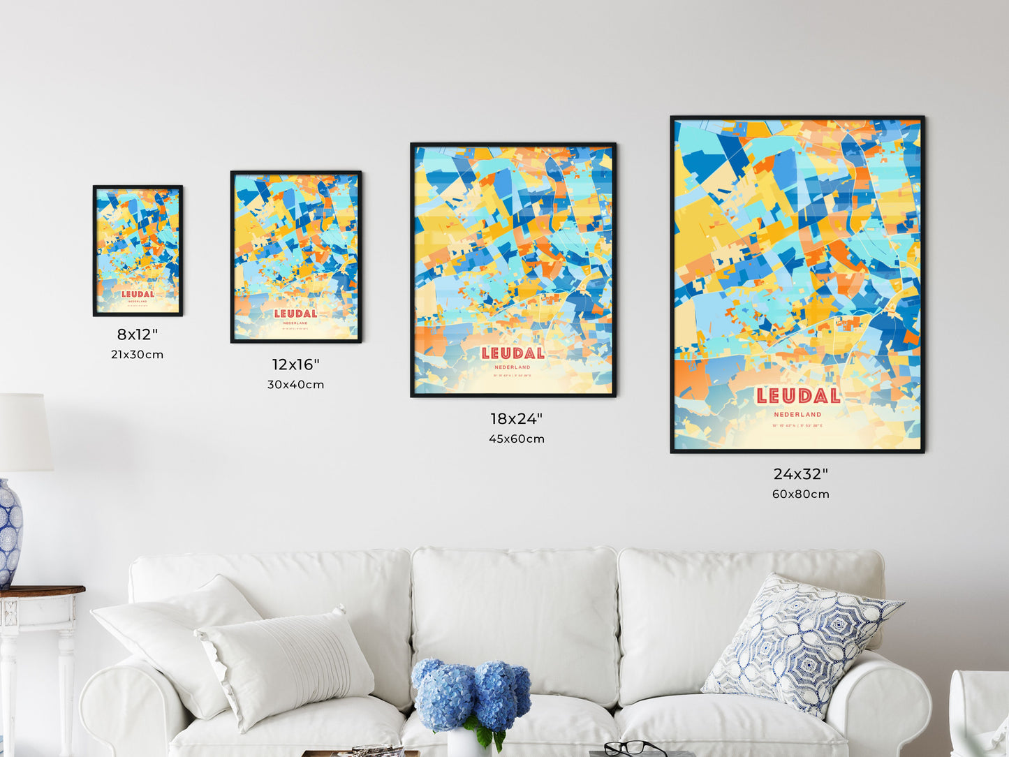 Colorful LEUDAL NETHERLANDS Fine Art Map Blue Orange