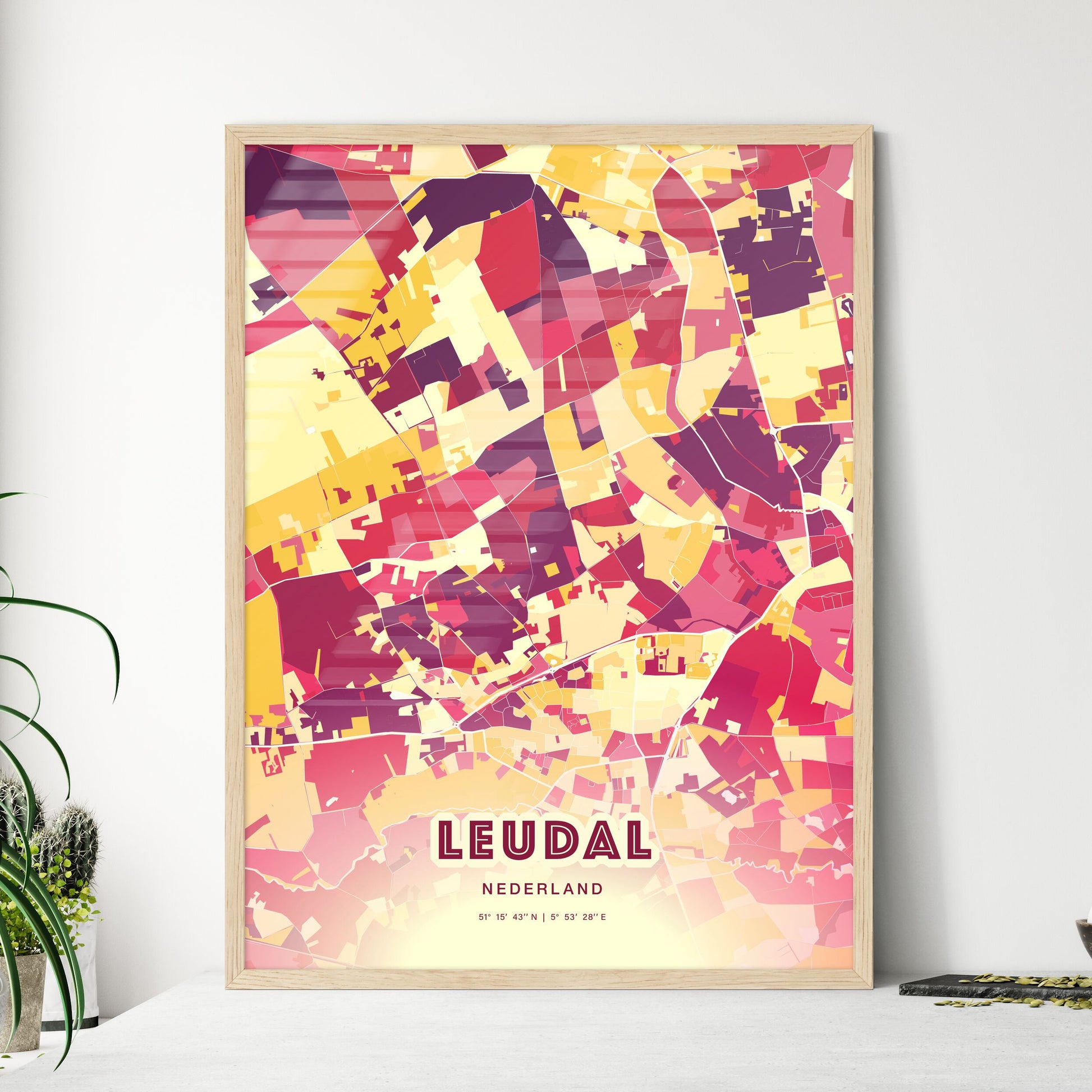 Colorful LEUDAL NETHERLANDS Fine Art Map Hot Red