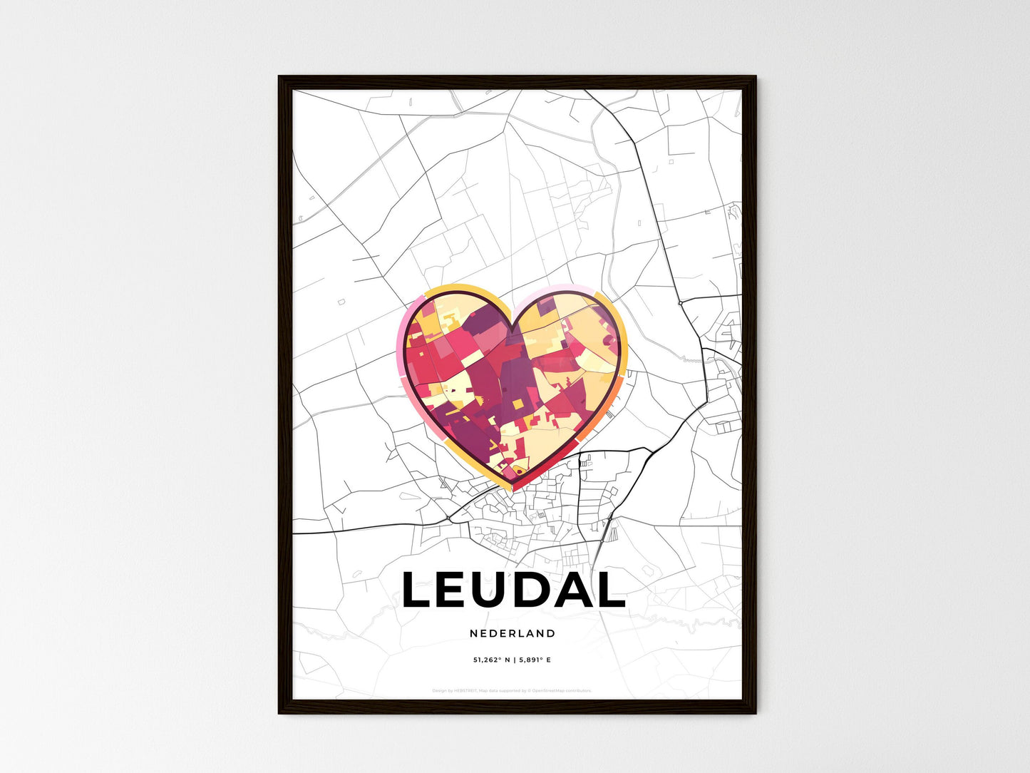 Leudal Netherlands wedding art map with heart icon