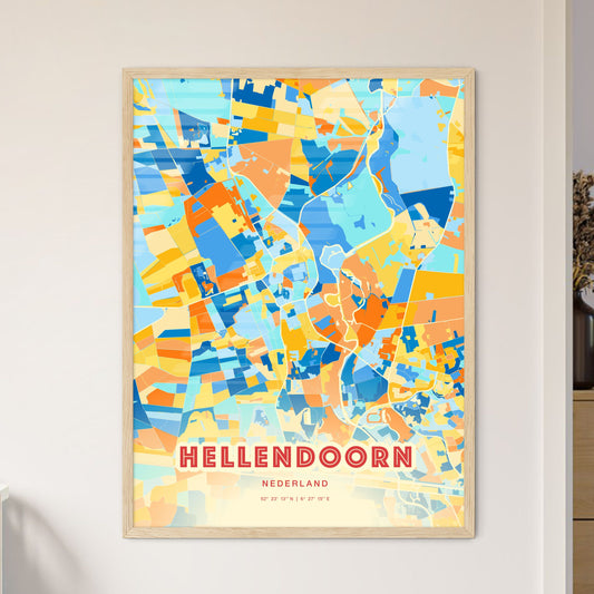 Colorful HELLENDOORN NETHERLANDS Fine Art Map Blue Orange
