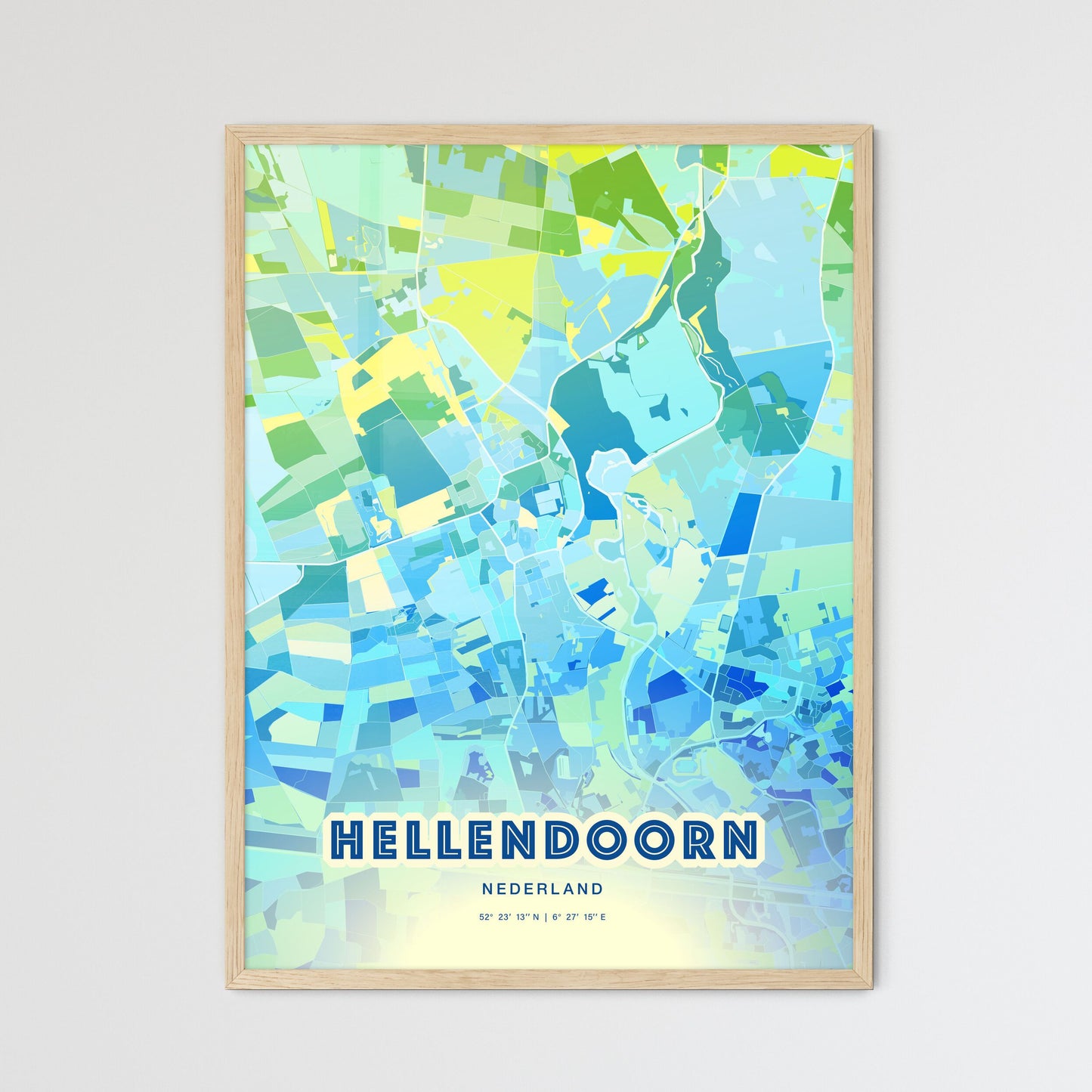 Colorful HELLENDOORN NETHERLANDS Fine Art Map Cool Blue