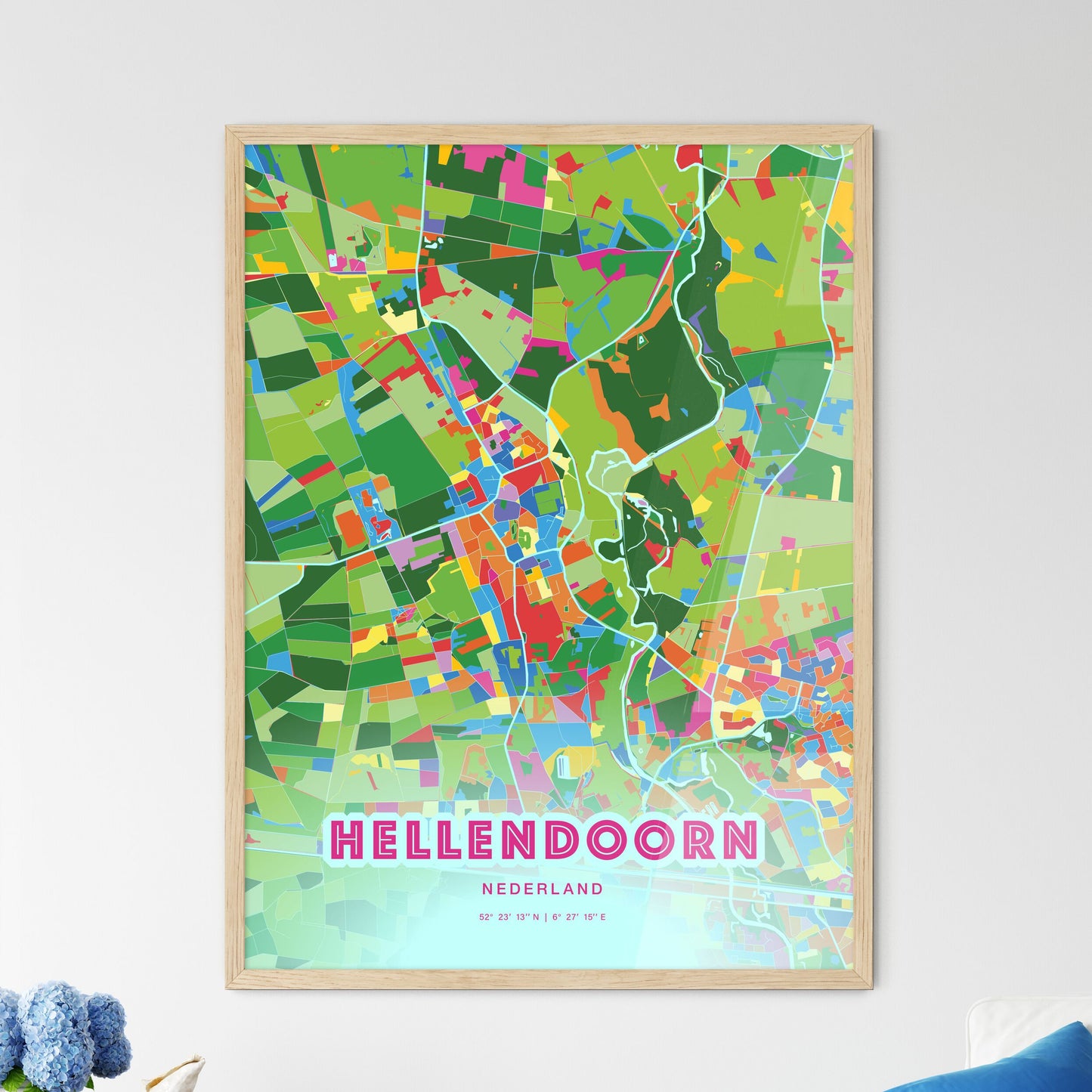 Colorful HELLENDOORN NETHERLANDS Fine Art Map Crazy Colors