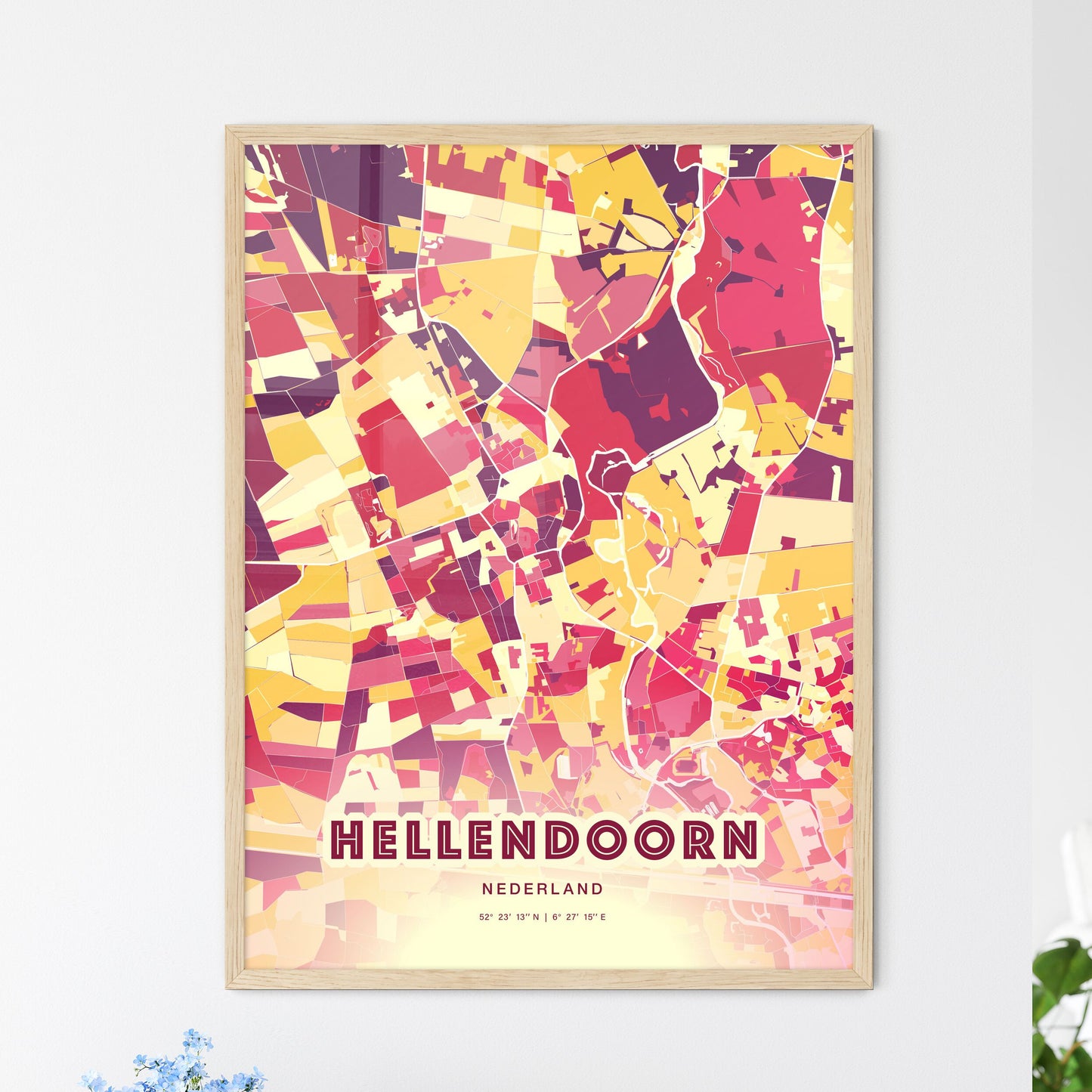 Colorful HELLENDOORN NETHERLANDS Fine Art Map Hot Red