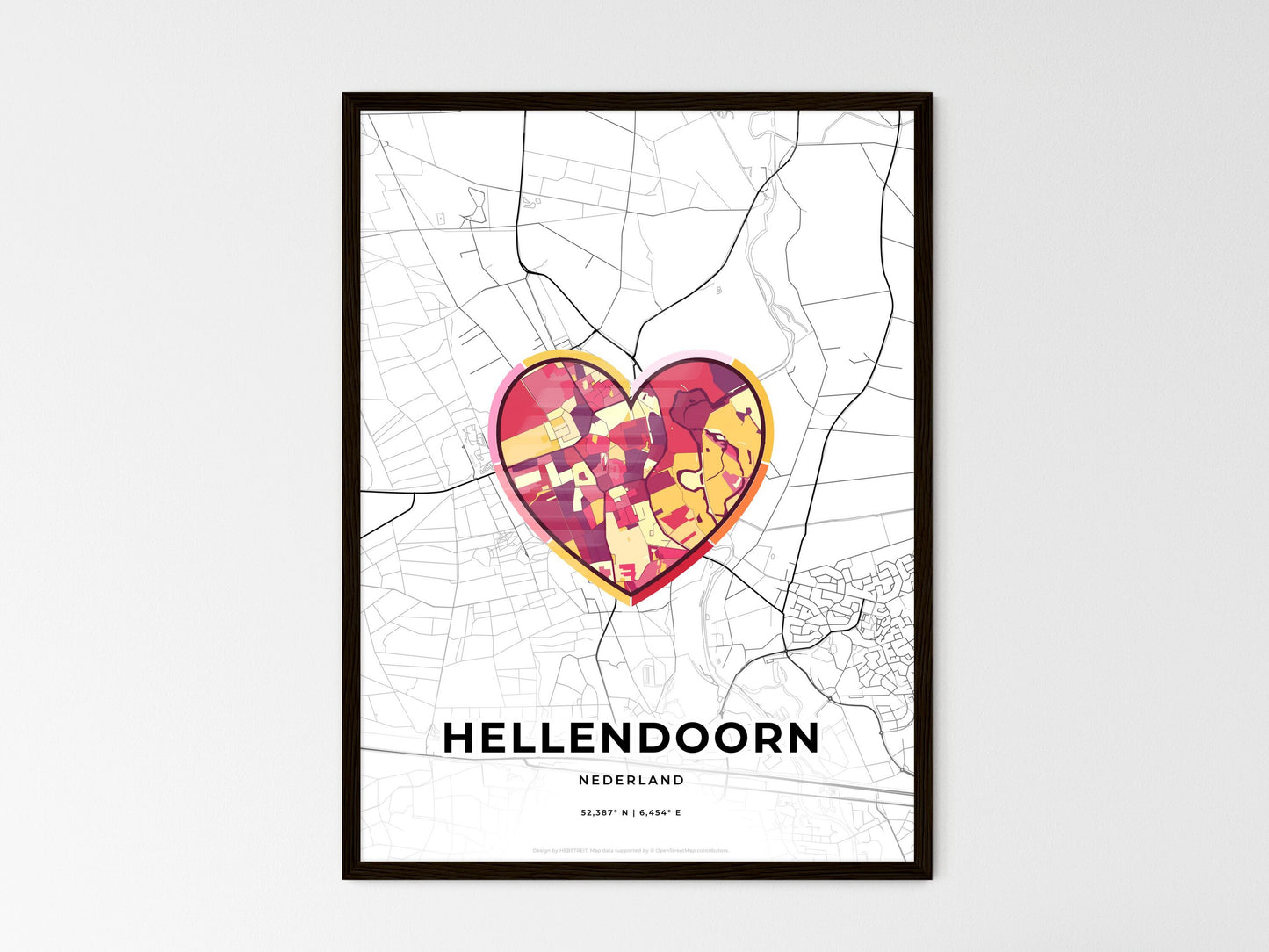 Hellendoorn Netherlands wedding art map with heart icon