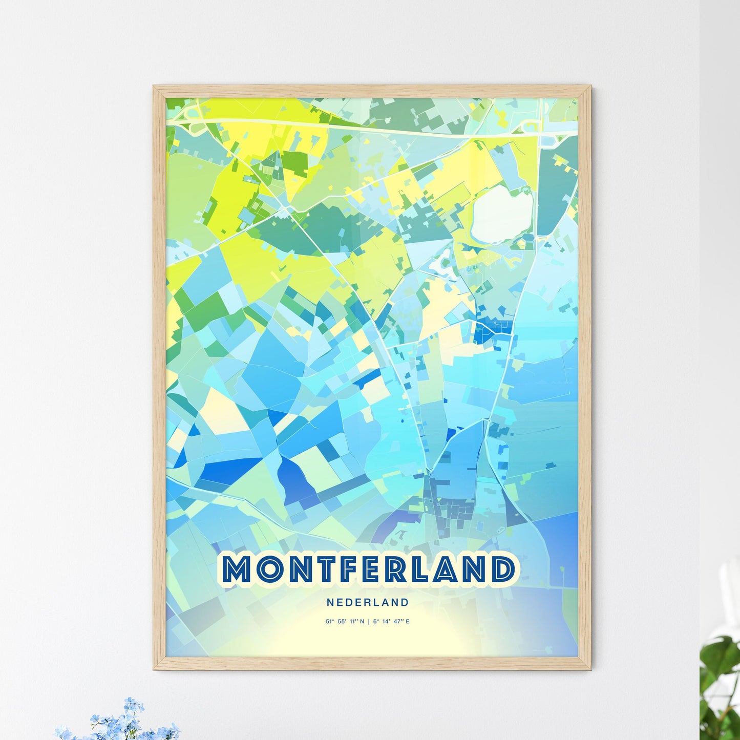 Colorful MONTFERLAND NETHERLANDS Fine Art Map Cool Blue