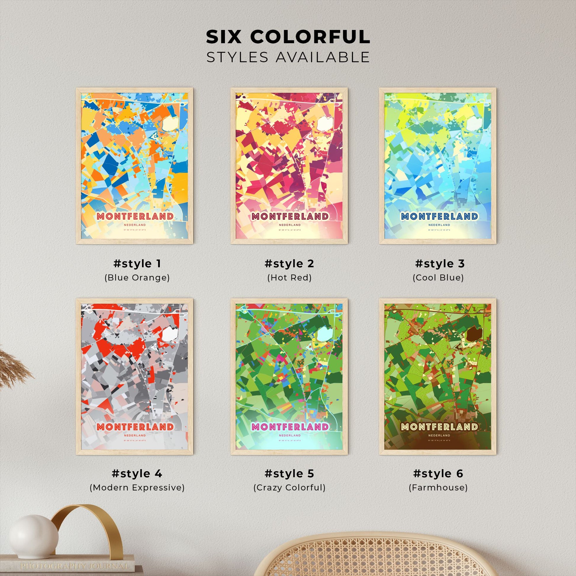 Colorful MONTFERLAND NETHERLANDS Fine Art Map Blue Orange