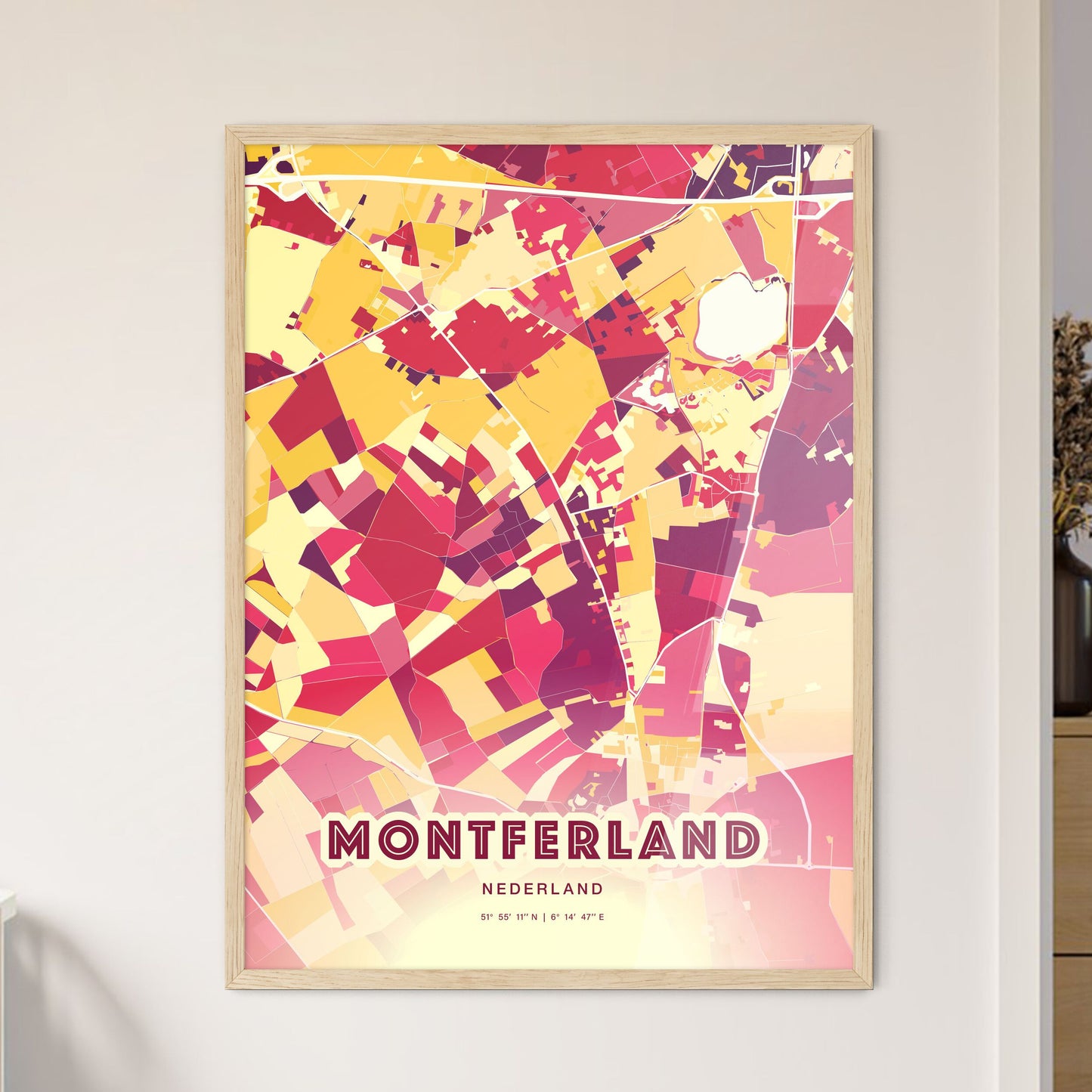 Colorful MONTFERLAND NETHERLANDS Fine Art Map Hot Red